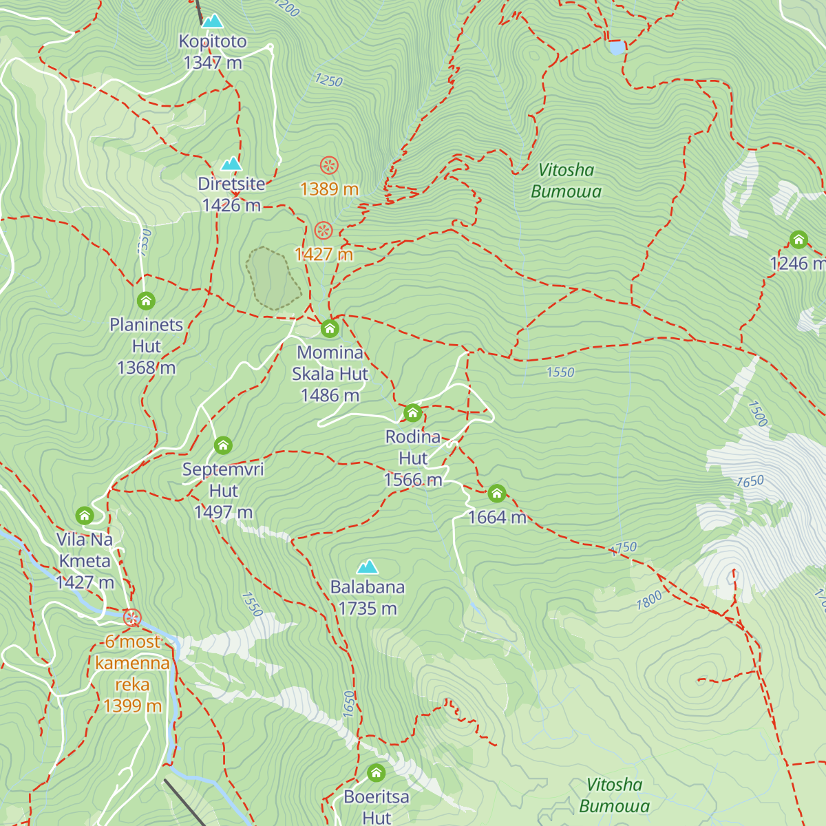 Rodina Hut map