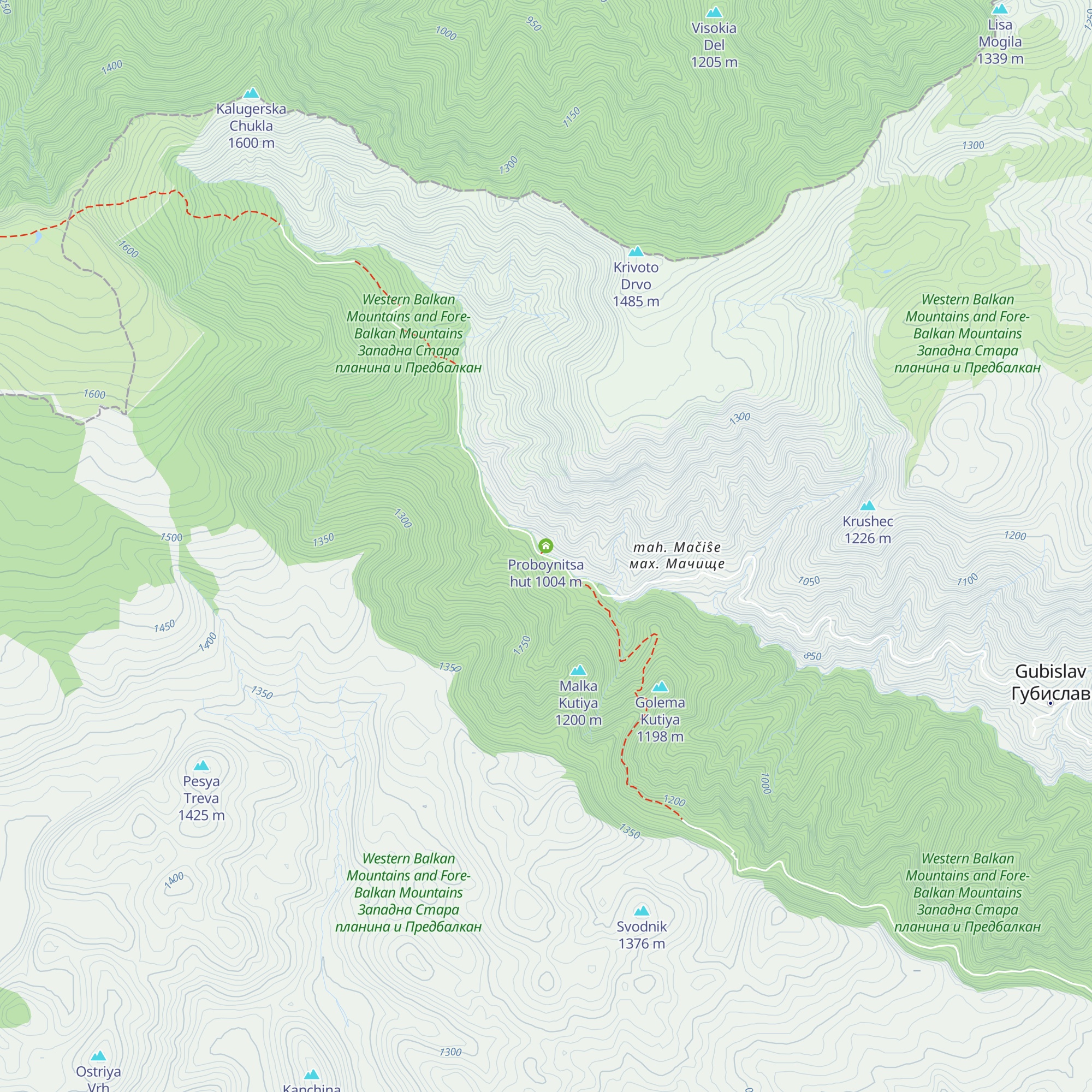 Proboynitsa hut map