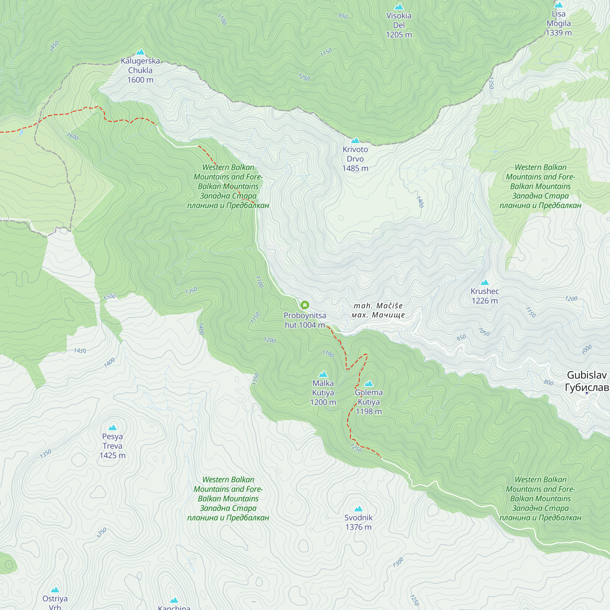 Proboynitsa hut map
