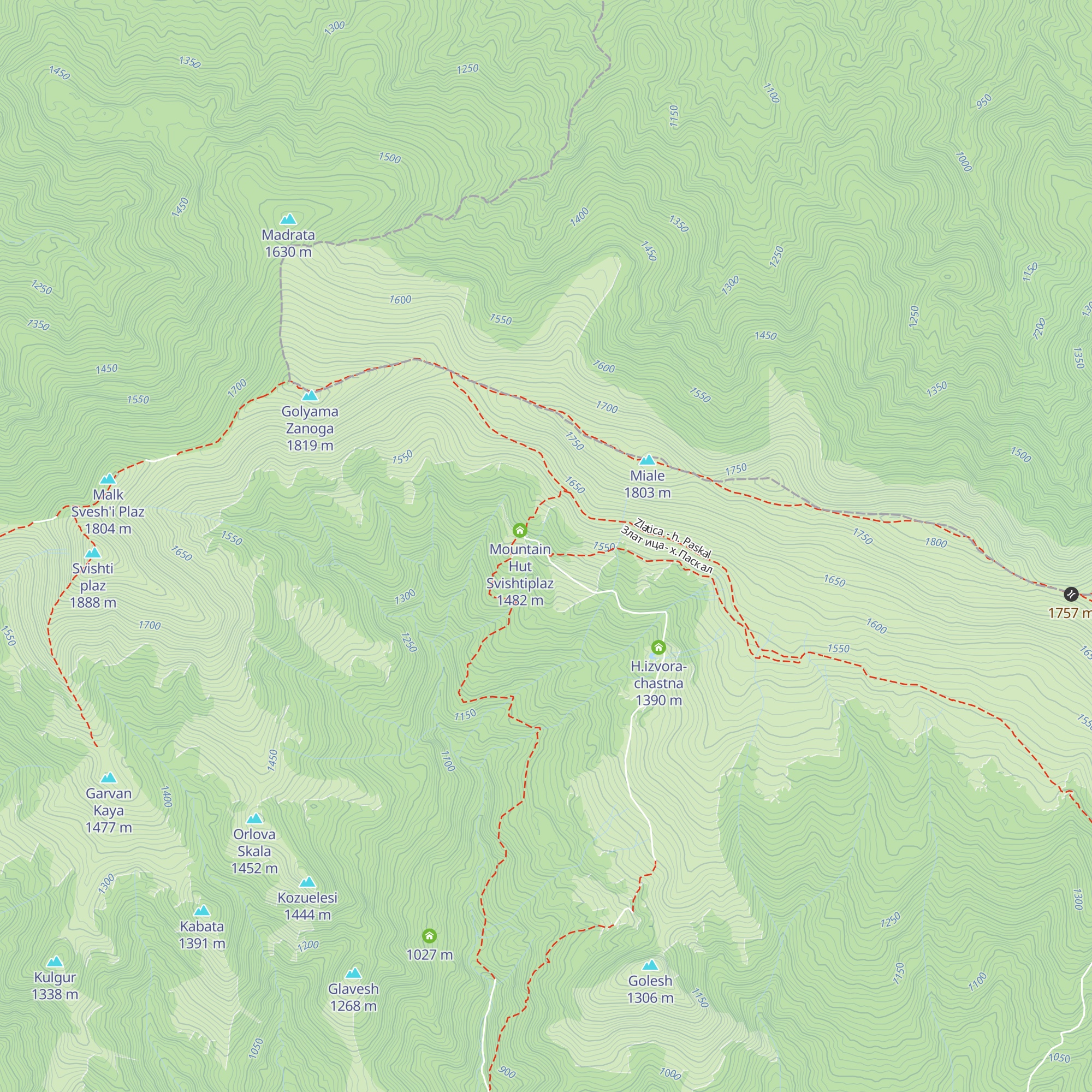 Mountain Hut Tikhyat kŭt map