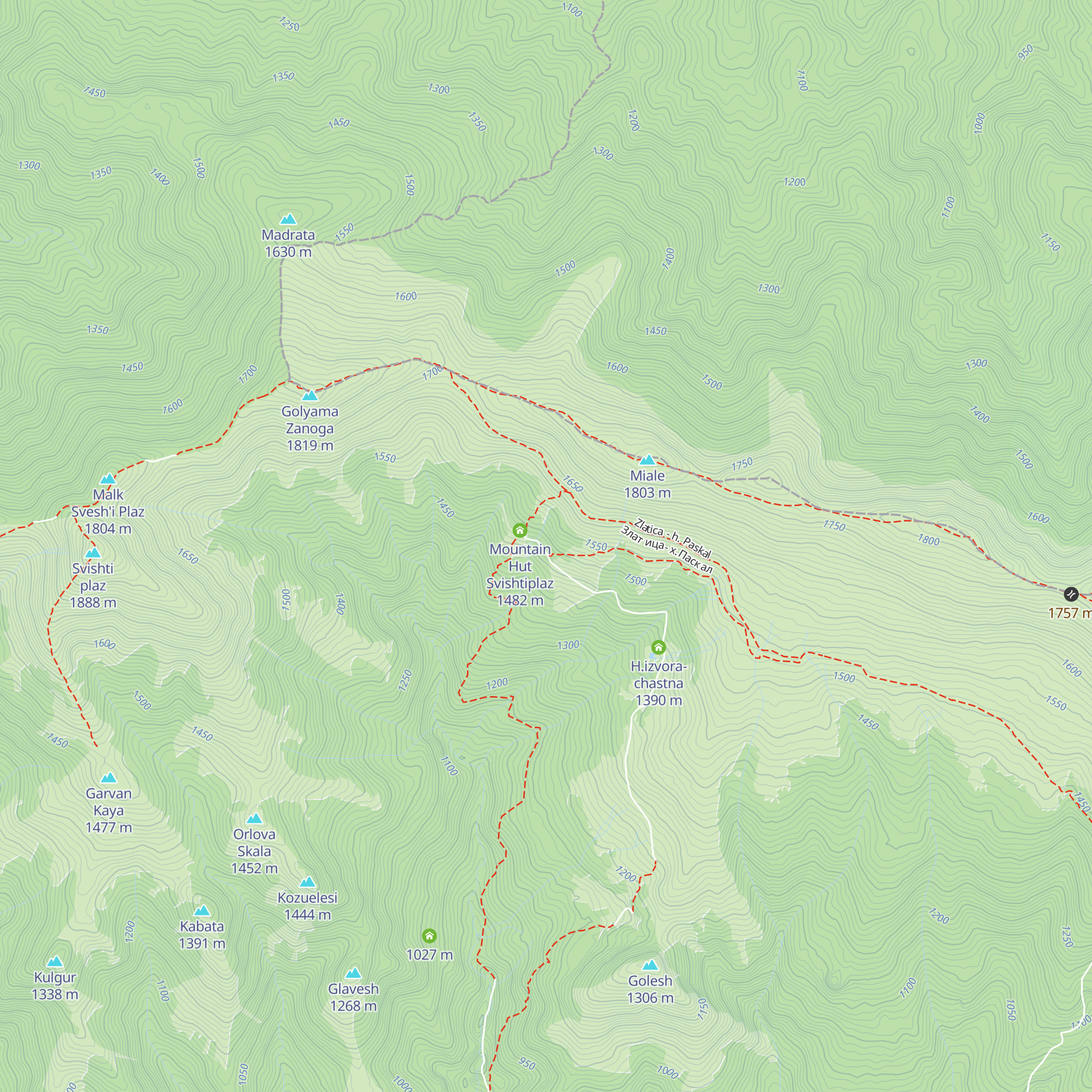 Mountain Hut Tikhyat kŭt map