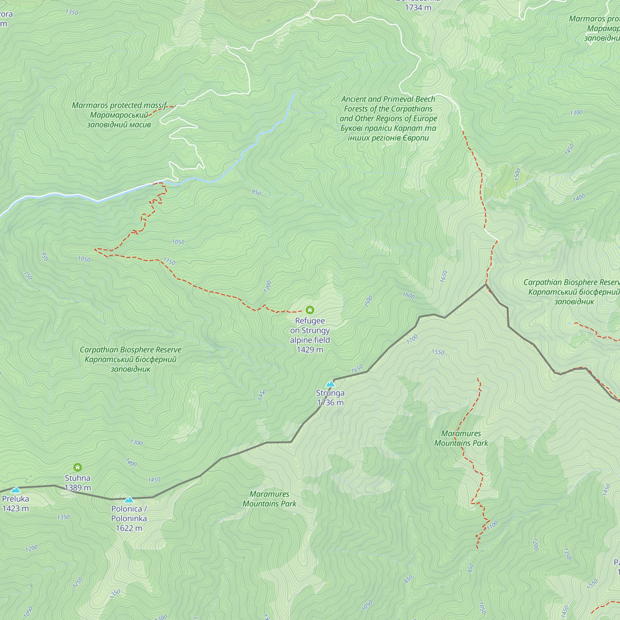 Refugee on Strungy alpine field map