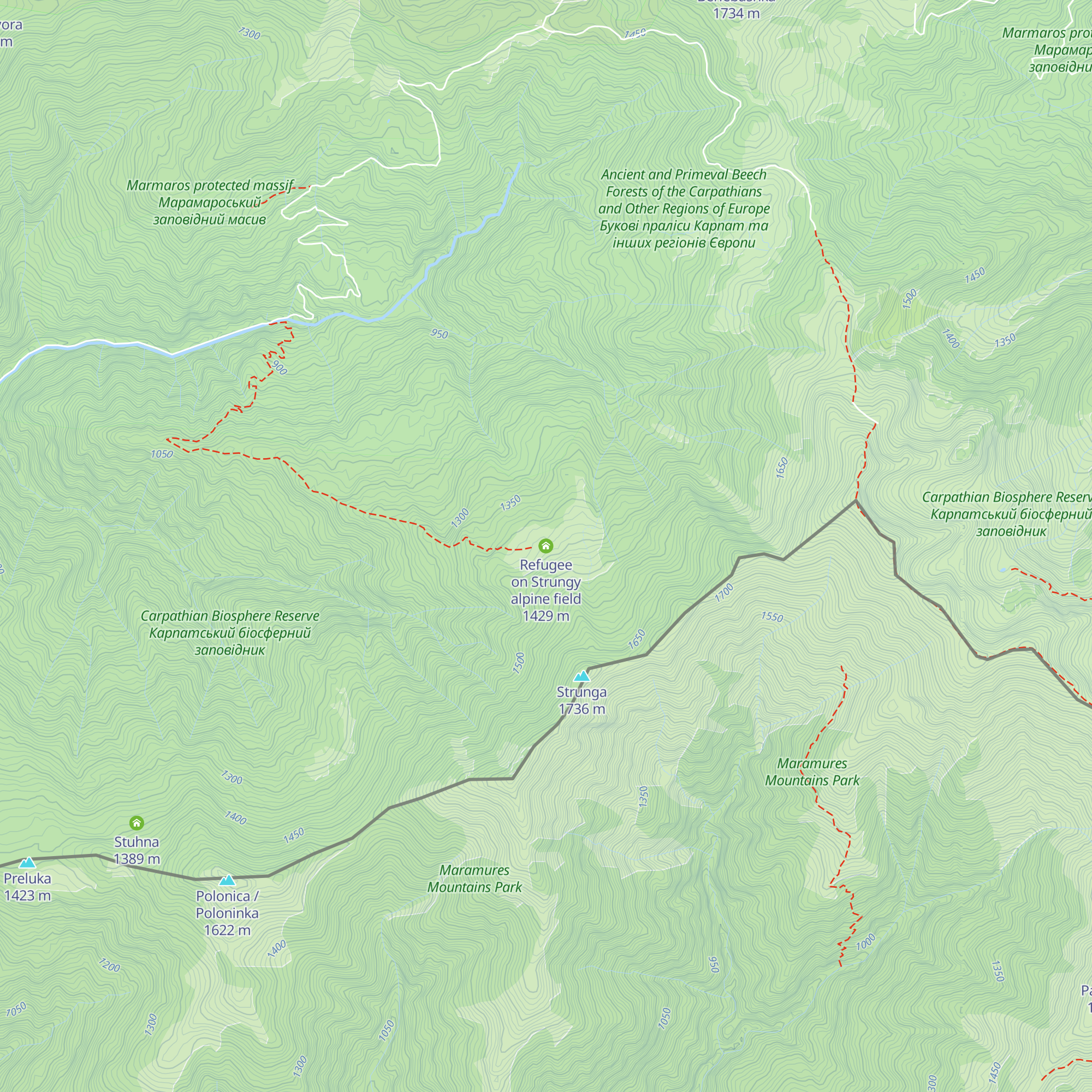 Refugee on Strungy alpine field map