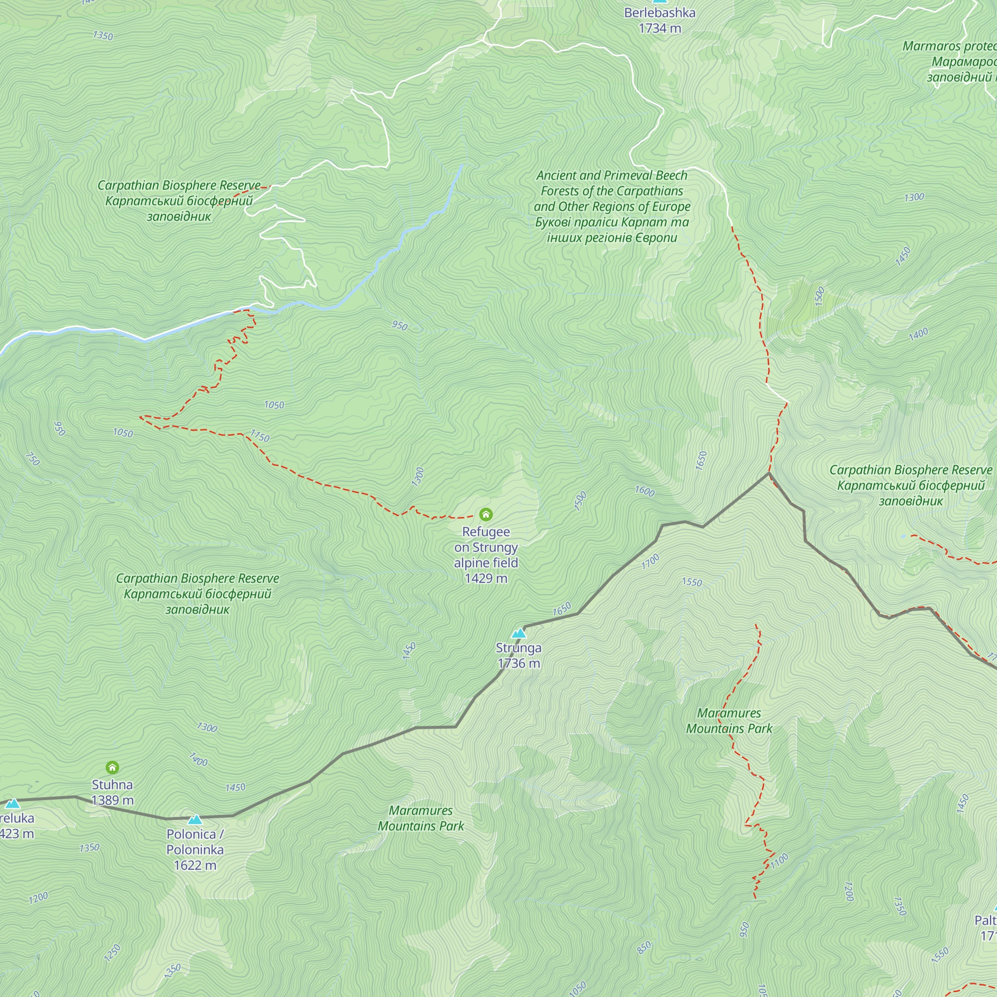 Refugee on Strungy alpine field map