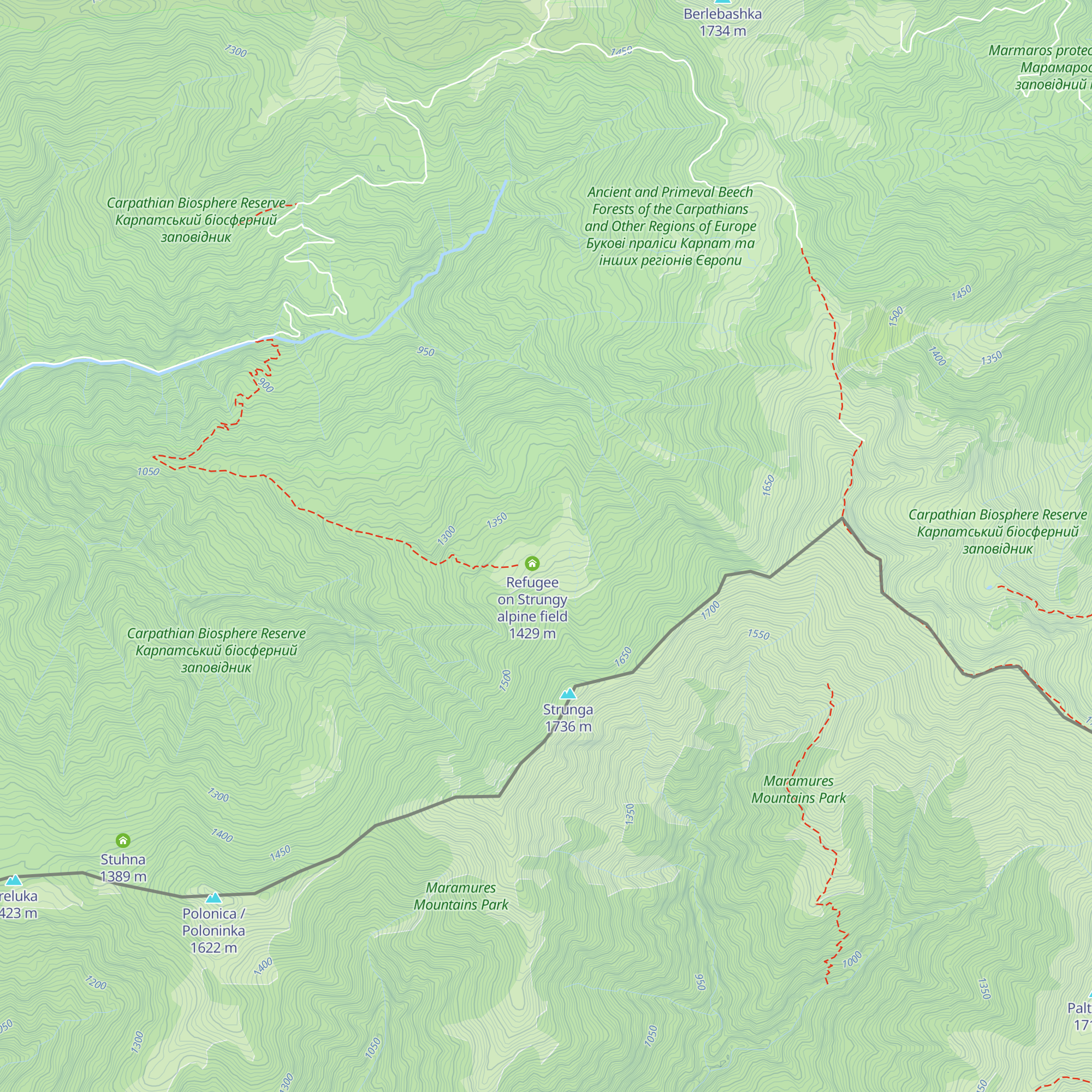 Refugee on Strungy alpine field map