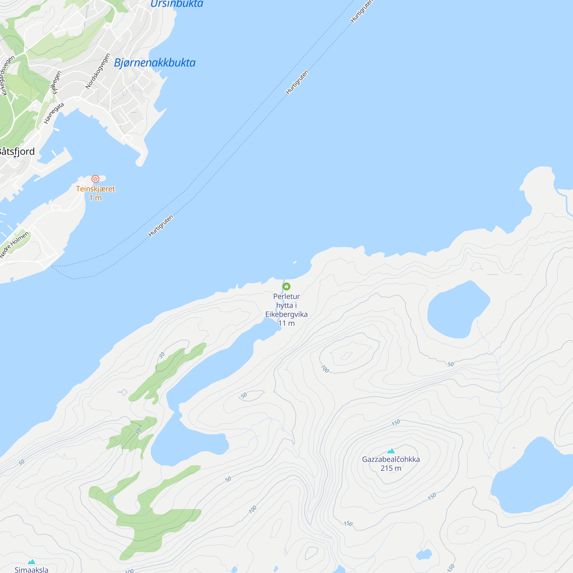Perletur hytta i Eikebergvika map