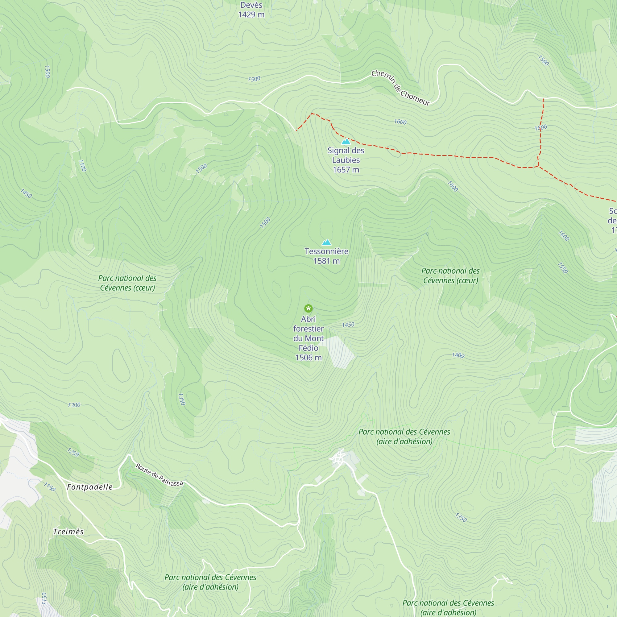 Abri forestier du Mont Fédio map