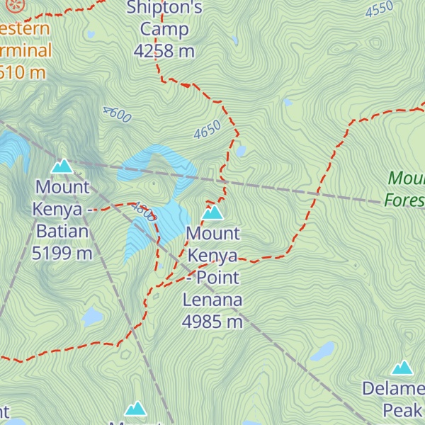 Map of Mount Kenya - Point Lenana