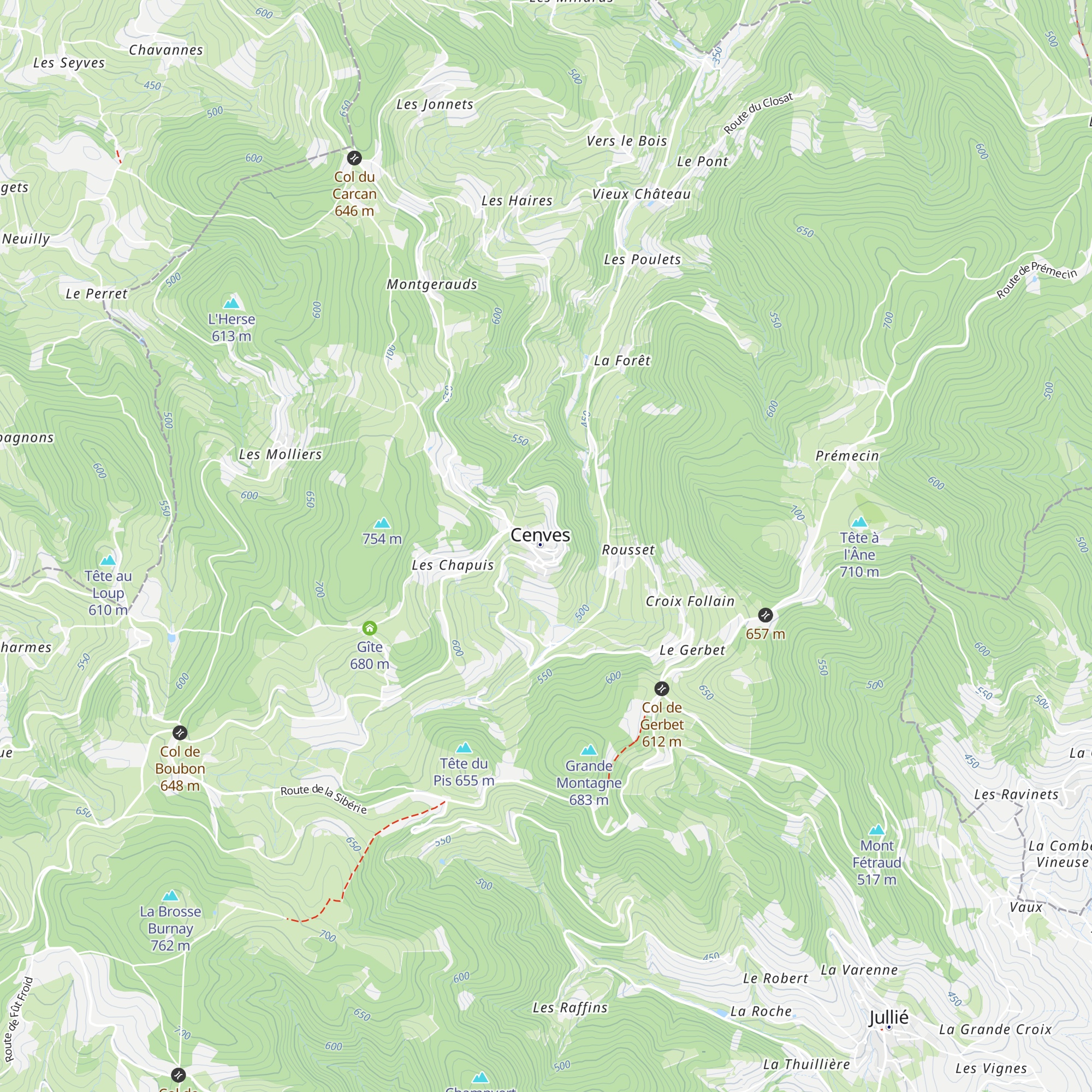 Gîtes de Cenves map