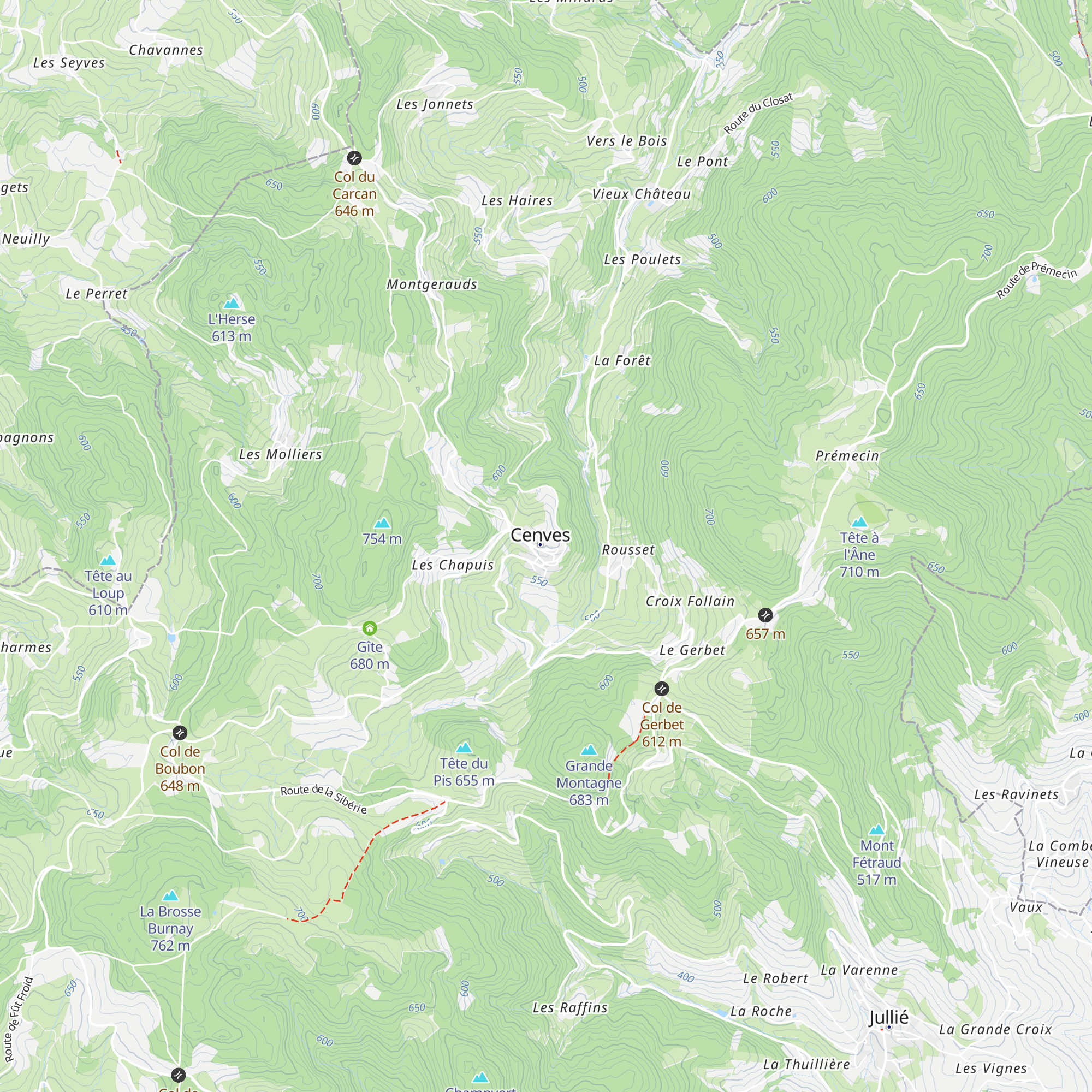 Gîtes de Cenves map