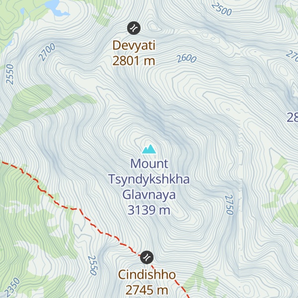 Map of Mount Tsyndykshkha Glavnaya