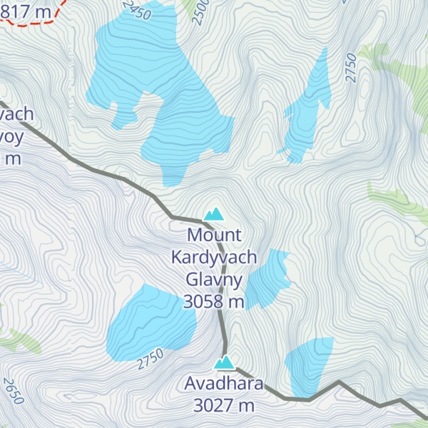 Map of Mount Kardyvach Glavny