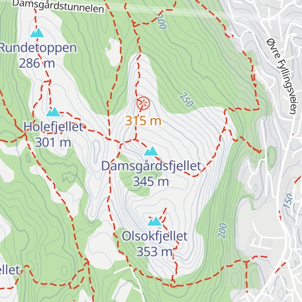 Map of Damsgårdsfjellet