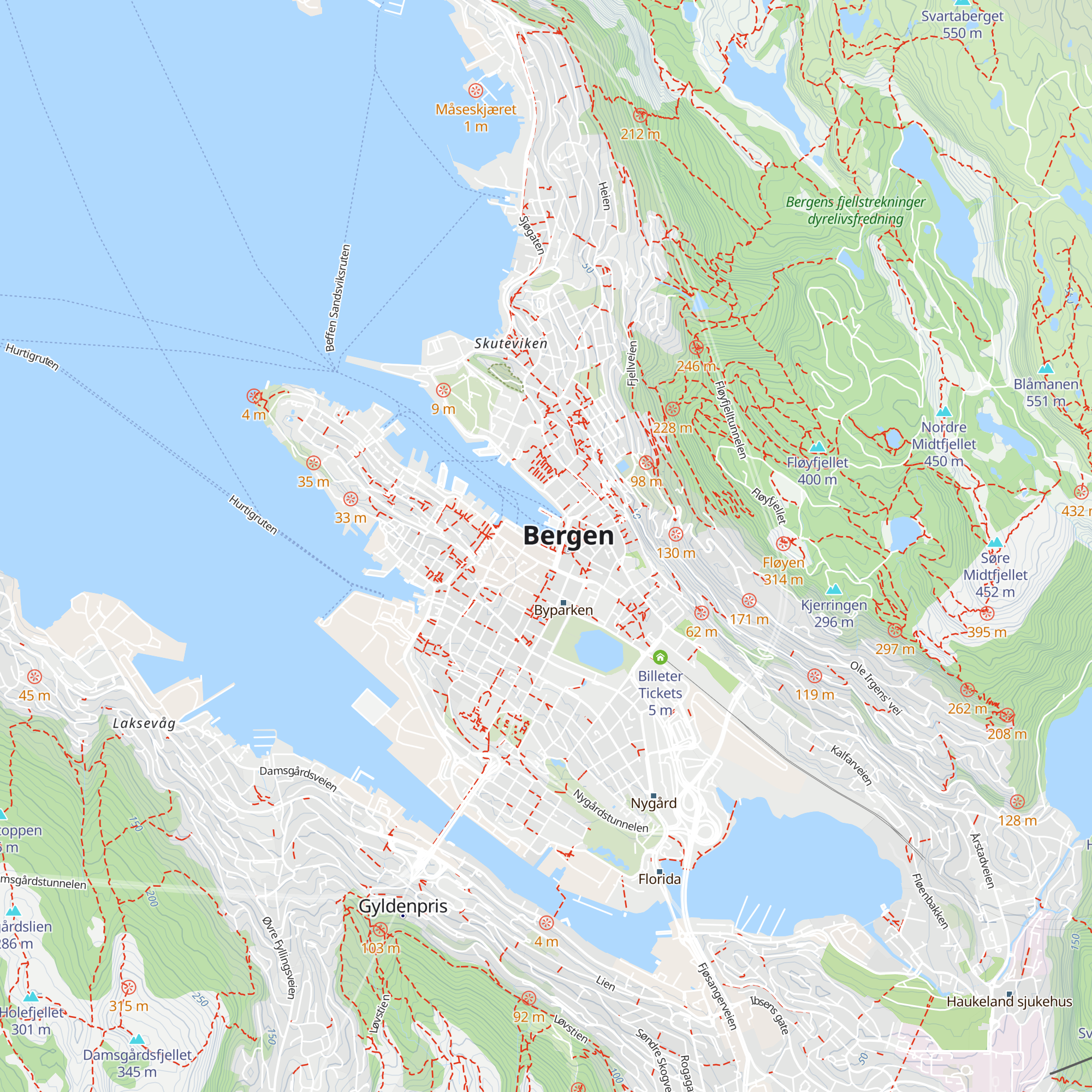 Turistinformasjonen i Bergen map