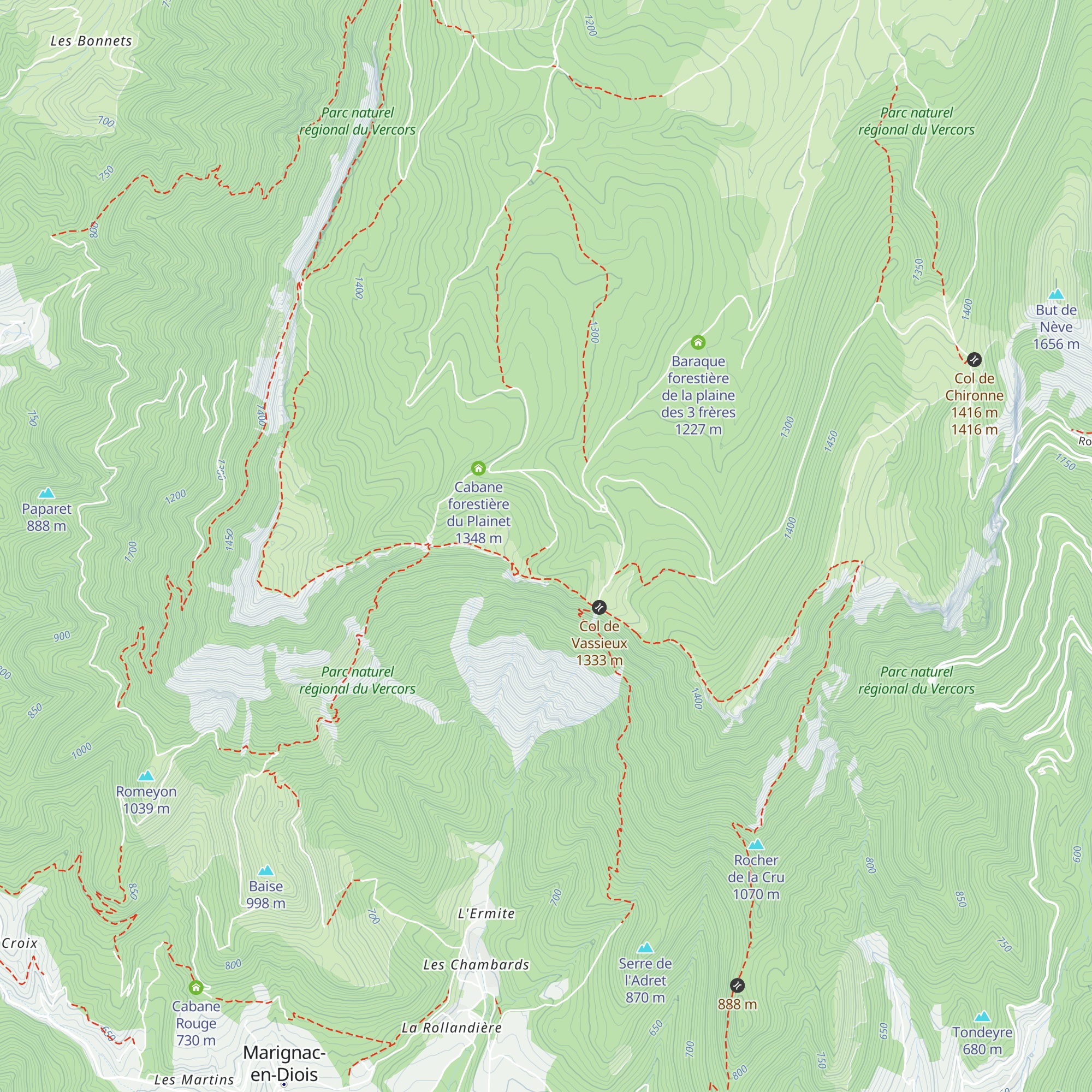 Refuge du Col de Vassieux map