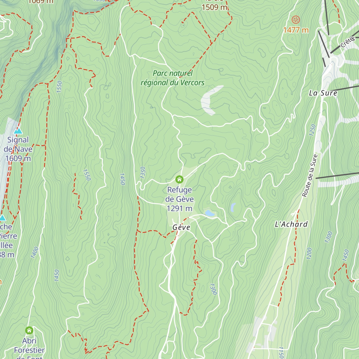 Refuge de Gève map