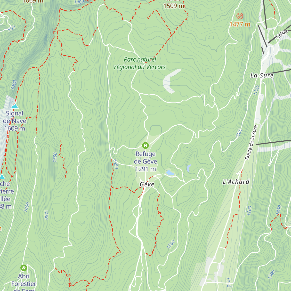 Refuge de Gève map