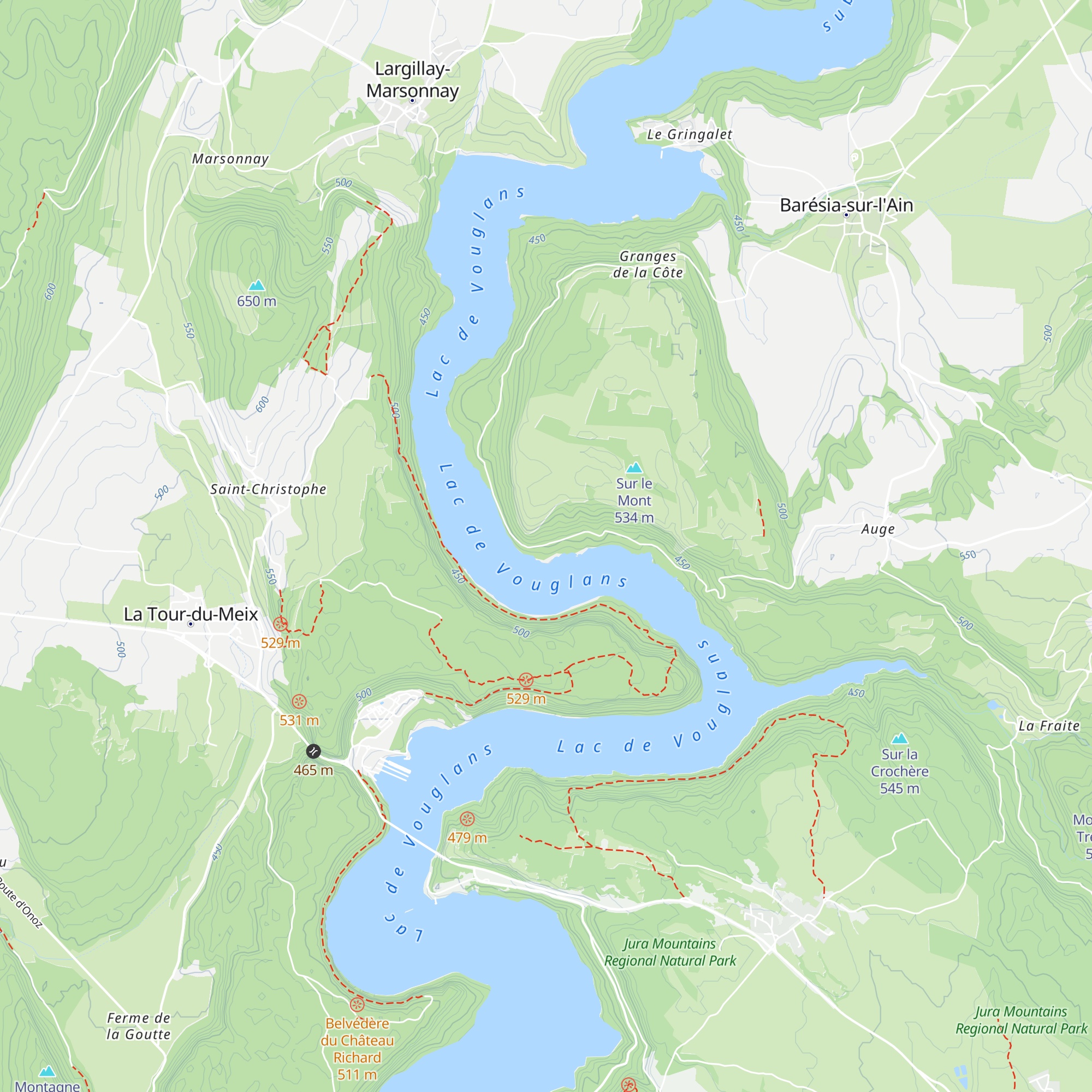 Cabane sous Auge de Barésia sur Ain map