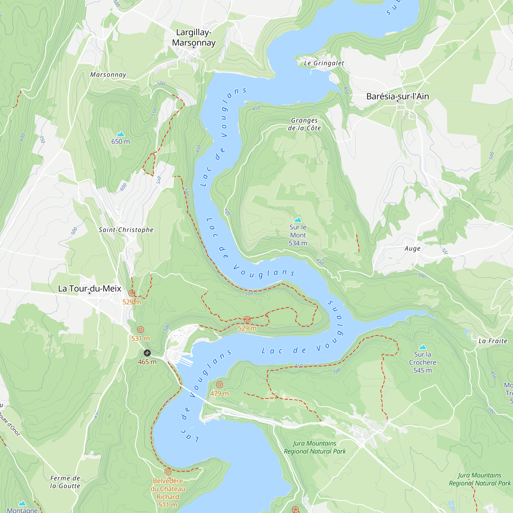 Cabane sous Auge de Barésia sur Ain map