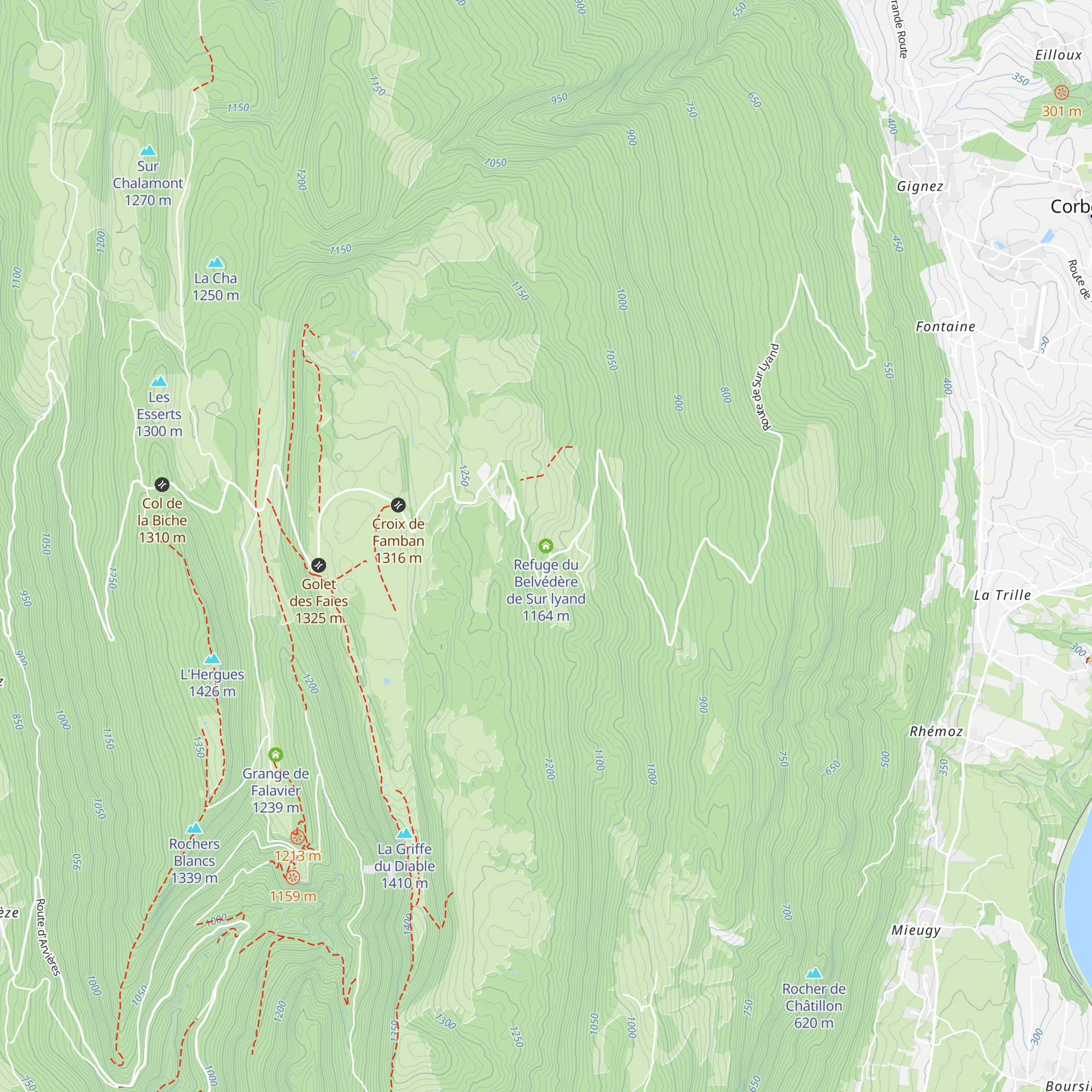 Refuge du Belvédère de Sur lyand map
