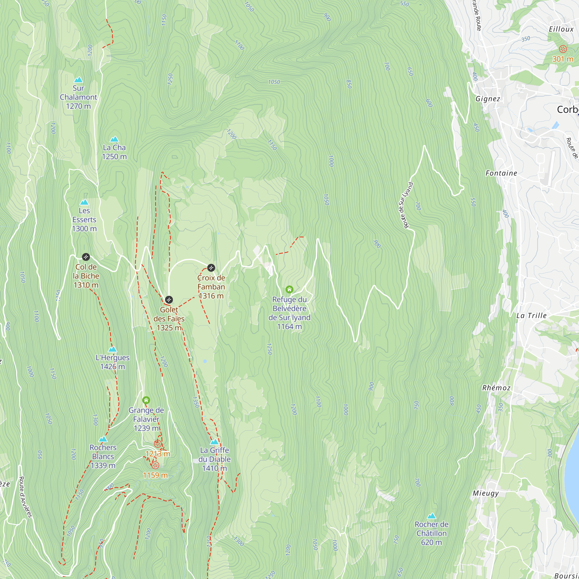 Refuge du Belvédère de Sur lyand map