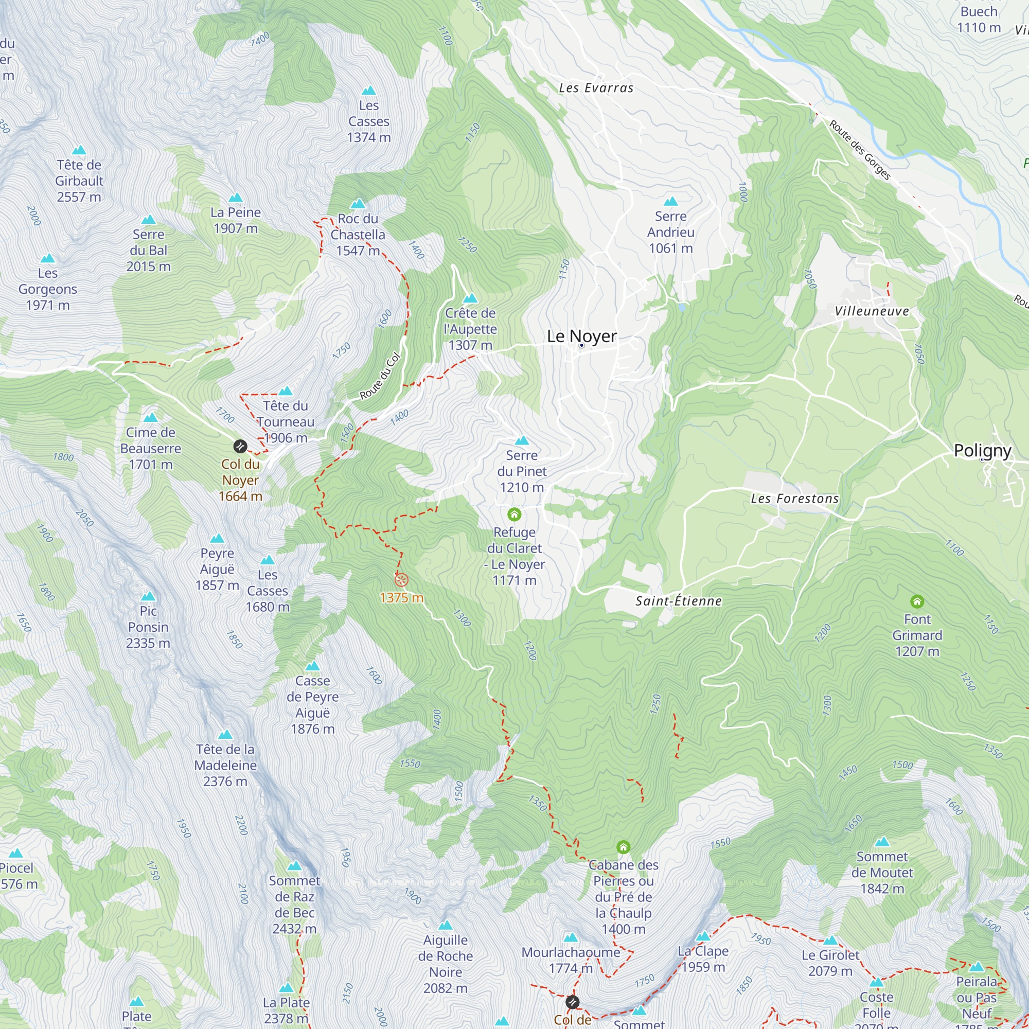 Refuge du Claret - Le Noyer map