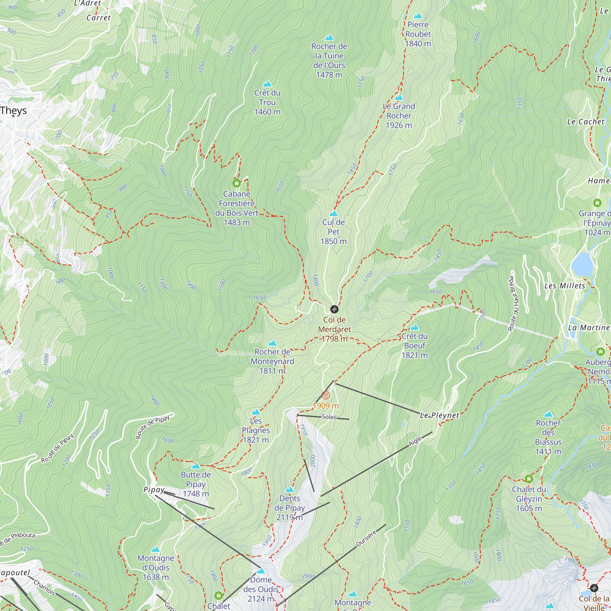 Cabane du Merdaret map