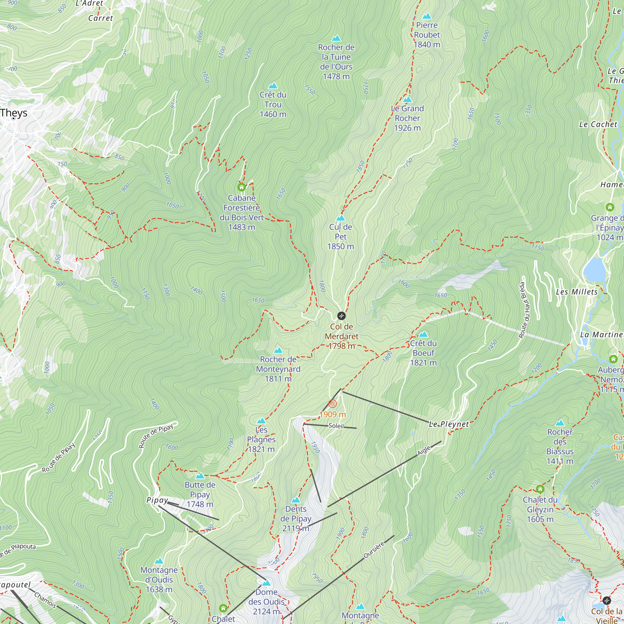 Cabane du Merdaret map