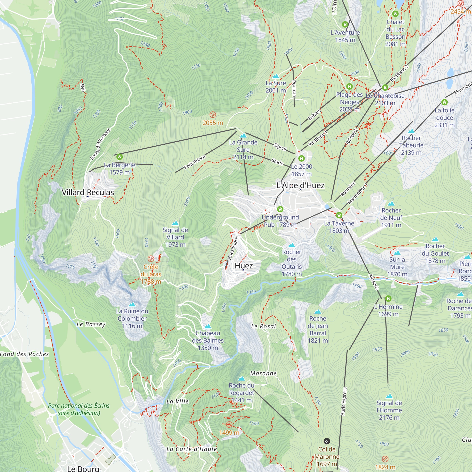 Huez Express Gare technique map