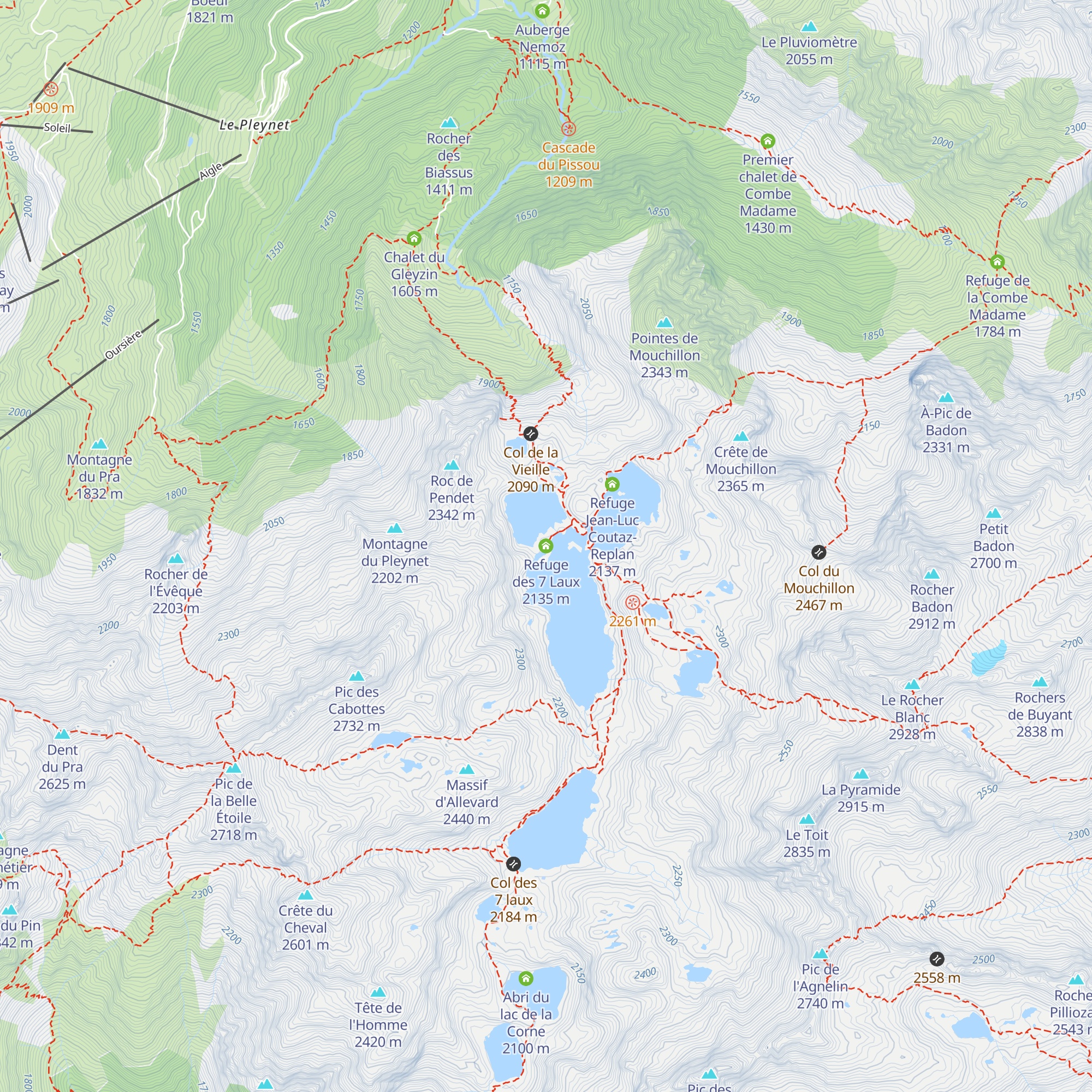 Refuge des 7 Laux map
