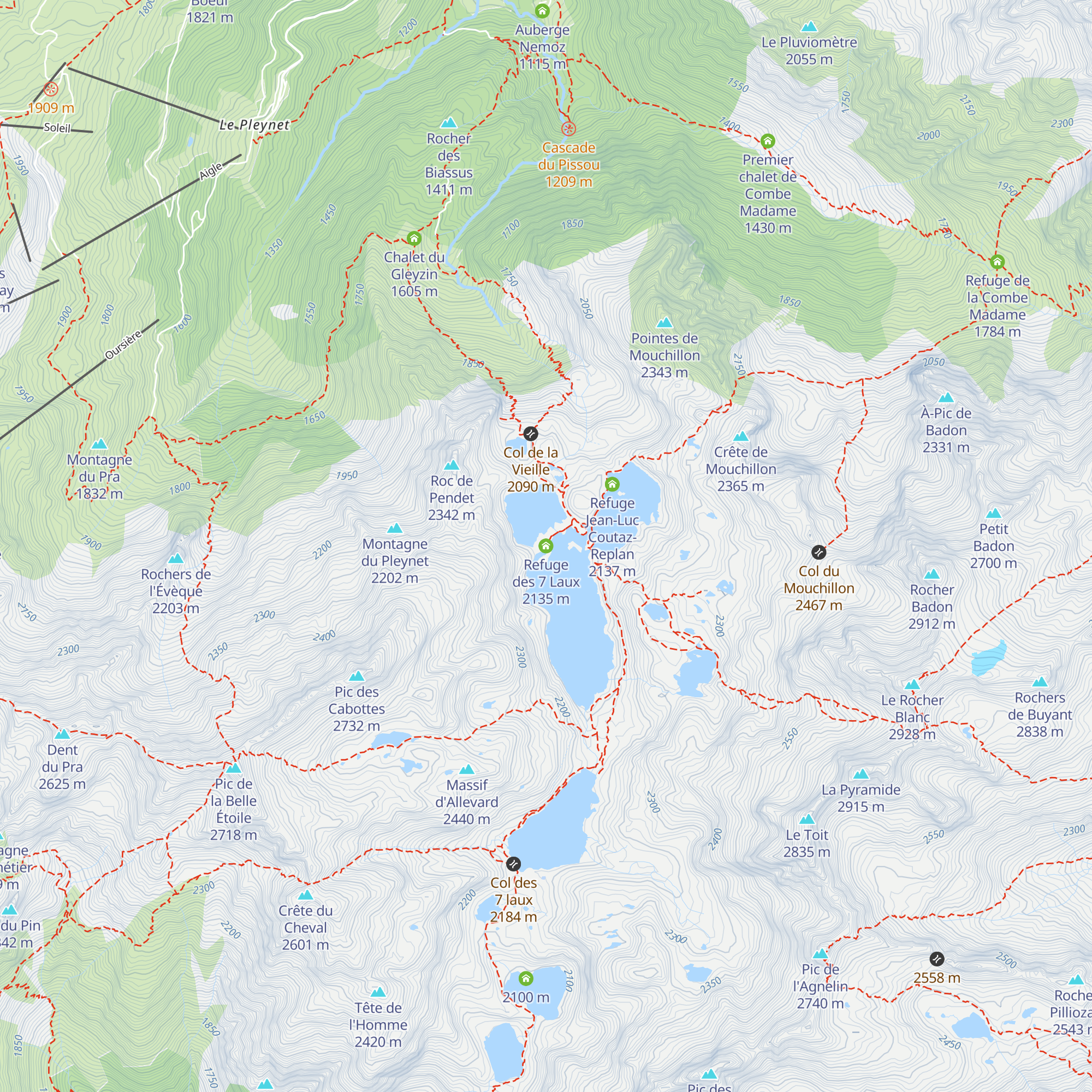 Refuge des 7 Laux map