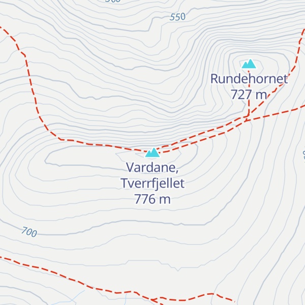 Map of Vardane, Tverrfjellet