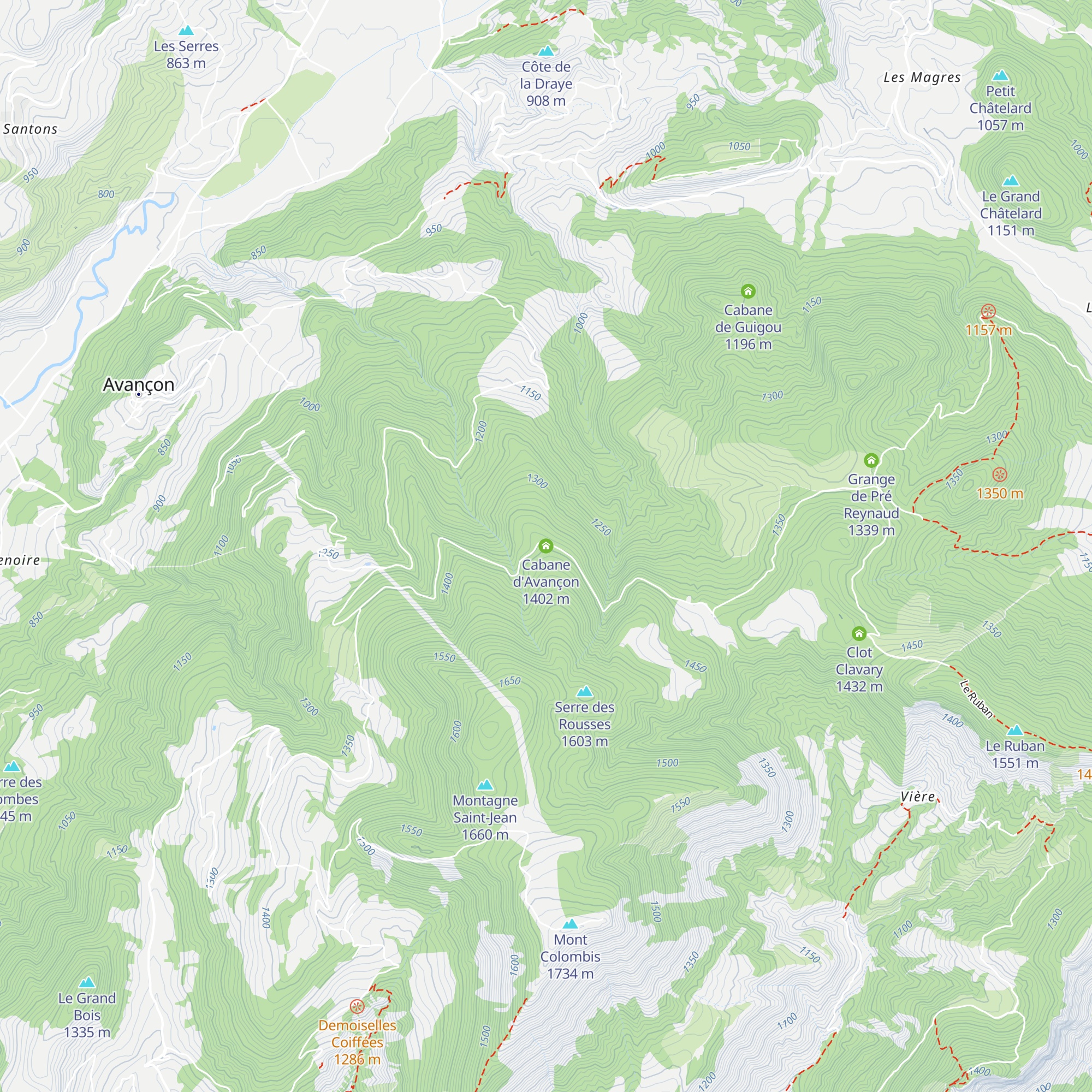 Cabane d'Avançon map