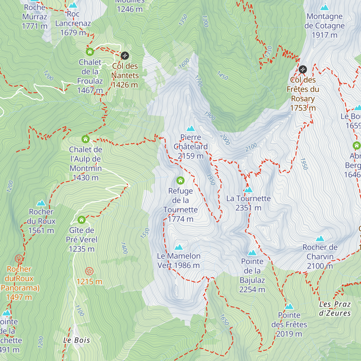 Refuge de la Tournette map