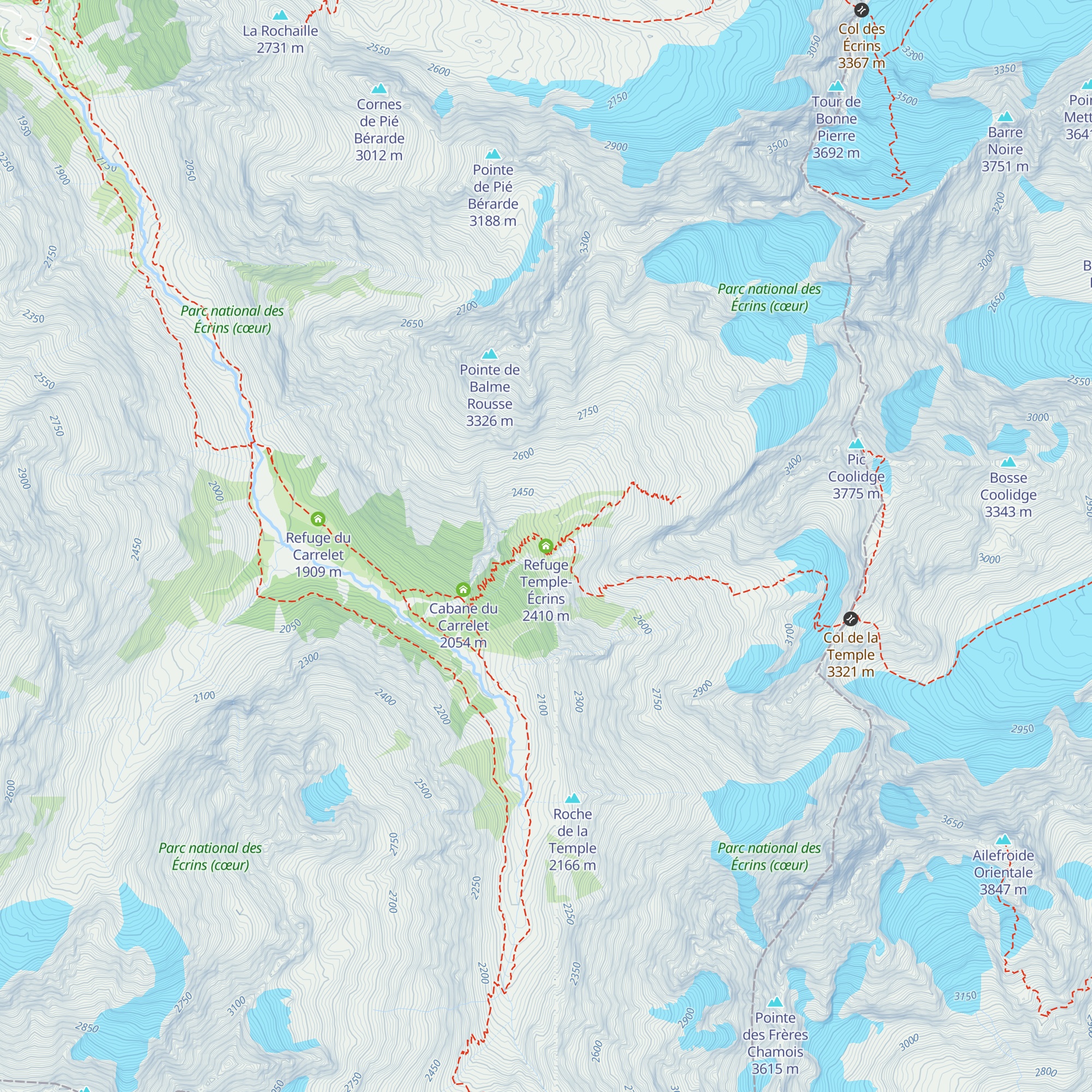 Refuge Temple-Écrins map