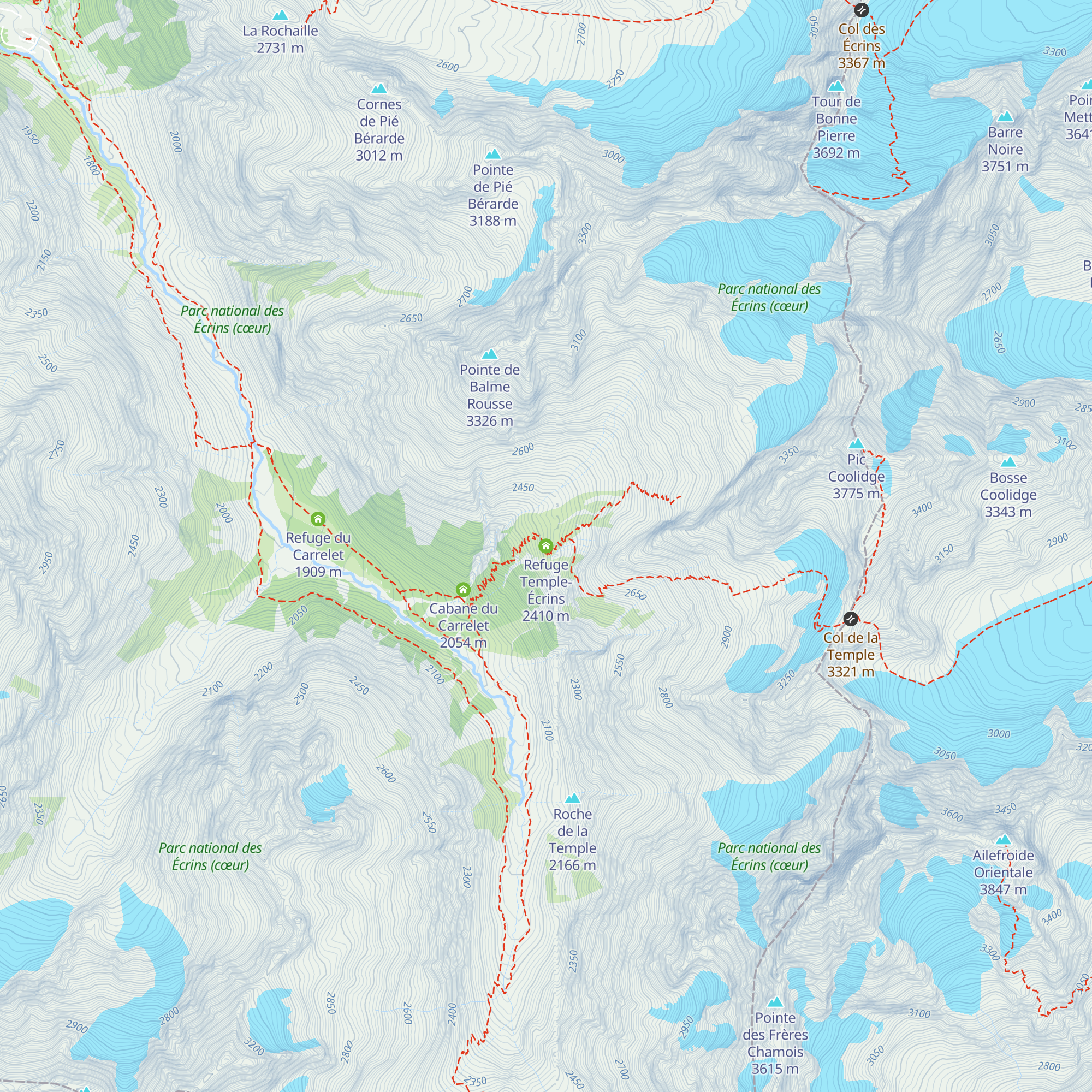 Refuge Temple-Écrins map