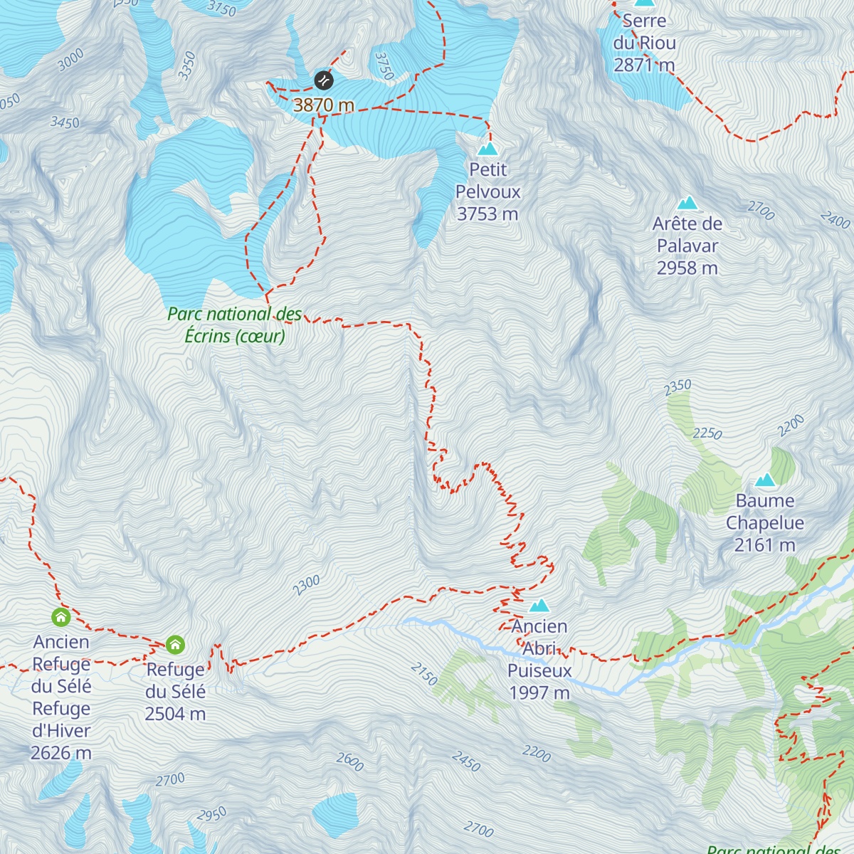 Refuge du Pelvoux map