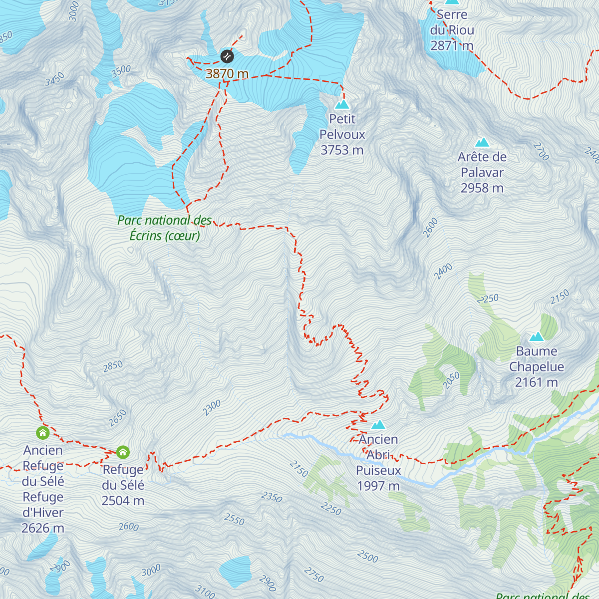 Refuge du Pelvoux map
