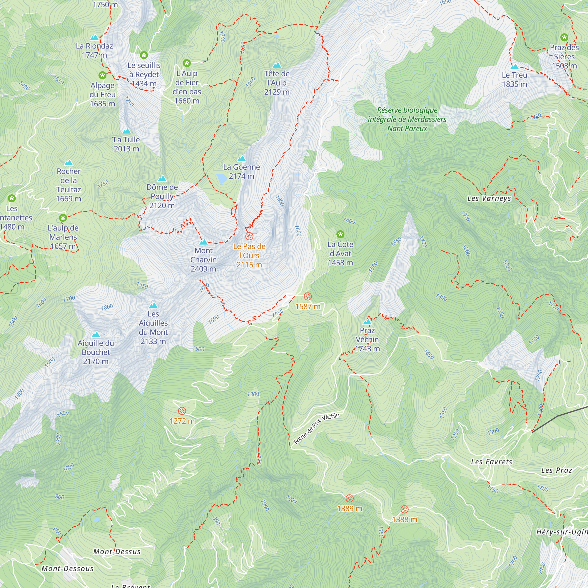 Refuge du Col de L'Arpettaz map