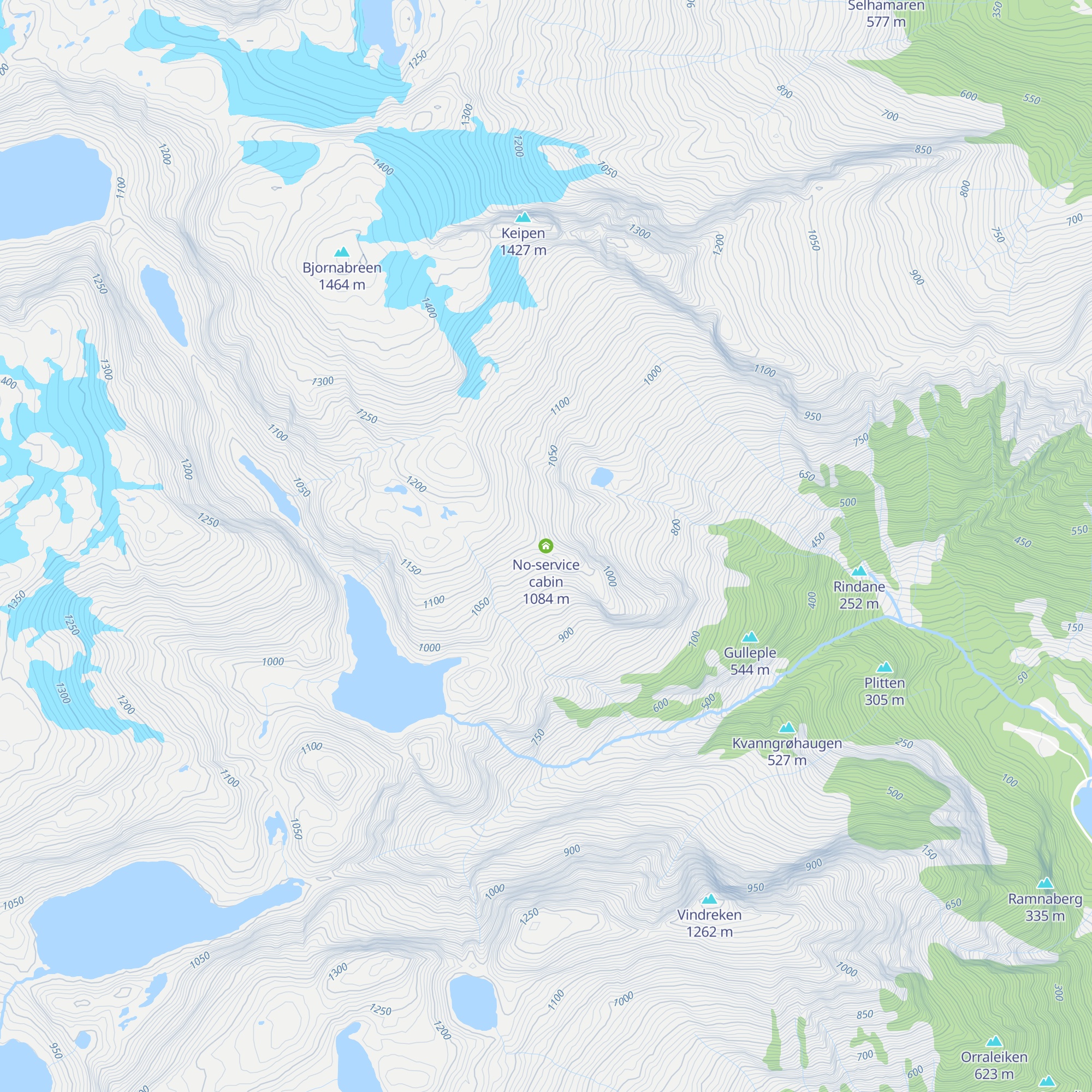 No-service cabin map