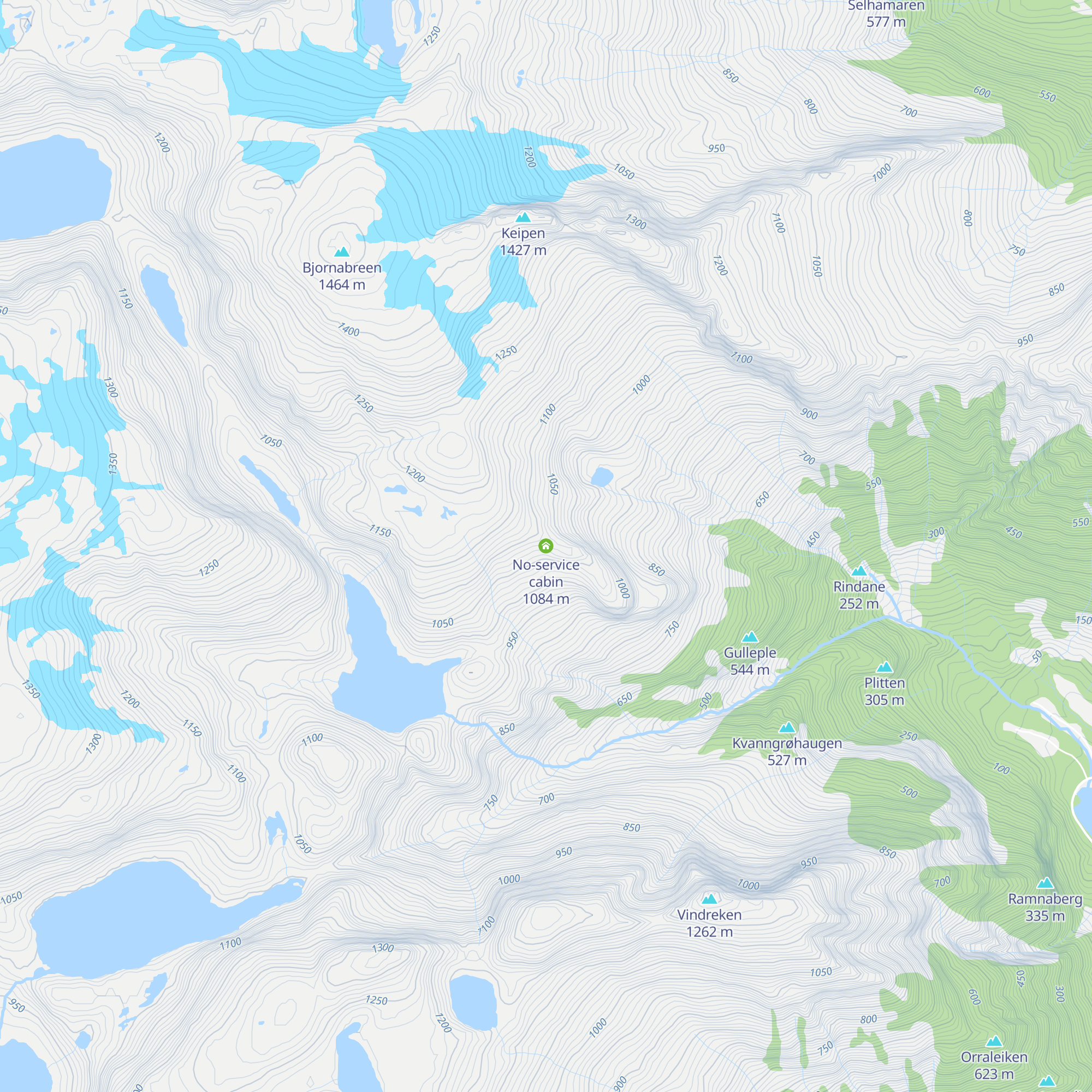 No-service cabin map
