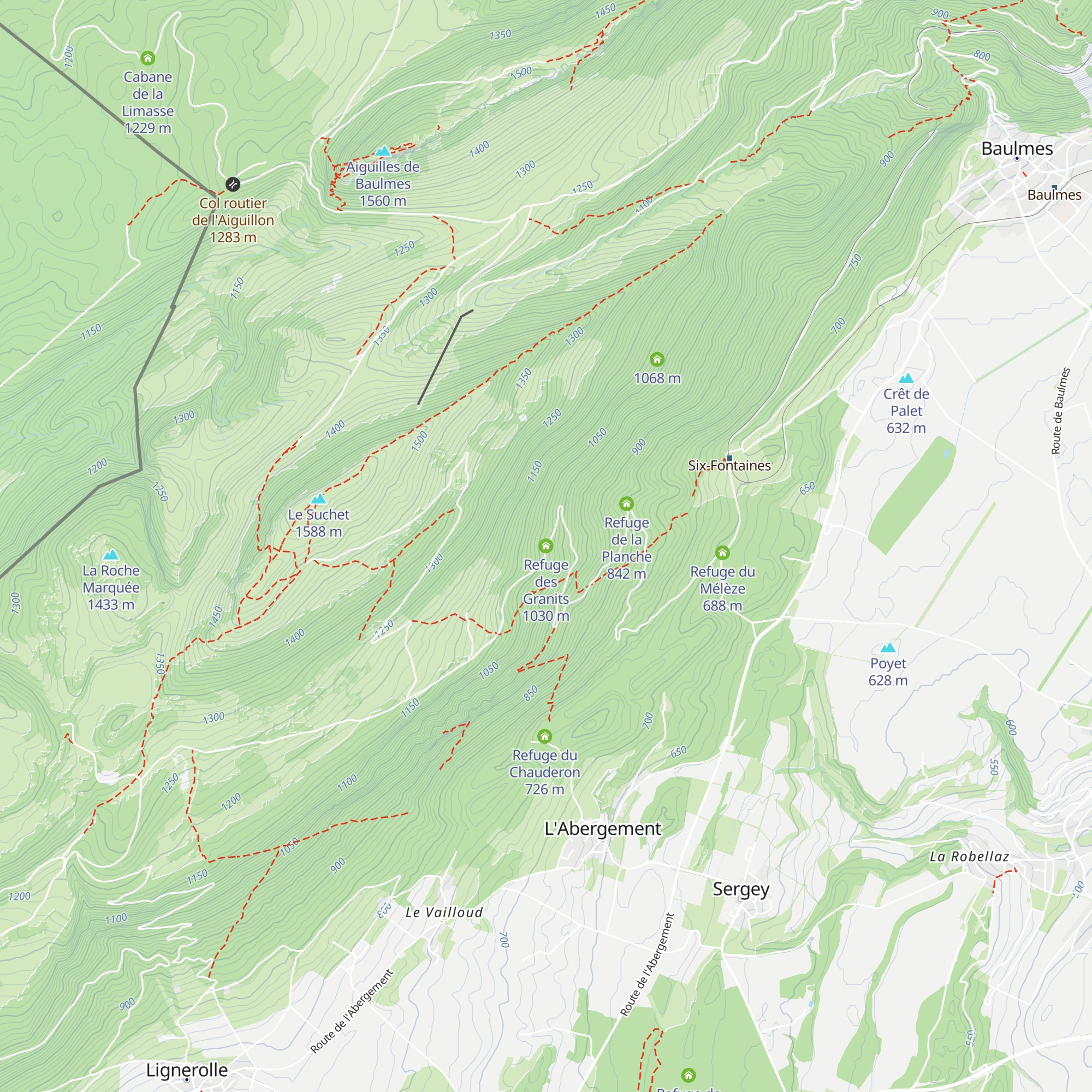 Refuge des Granits map