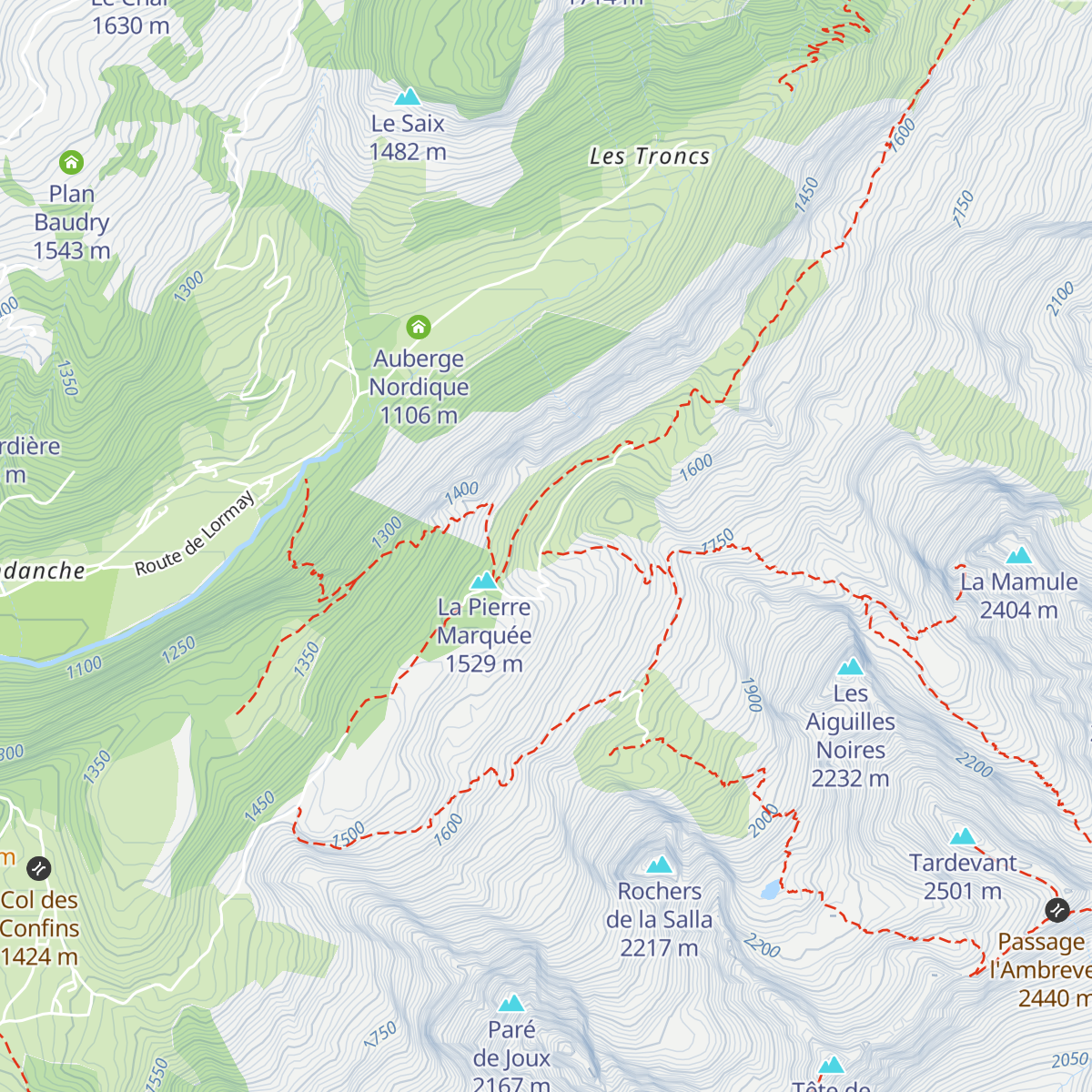 Refuge de la Bombardellaz map