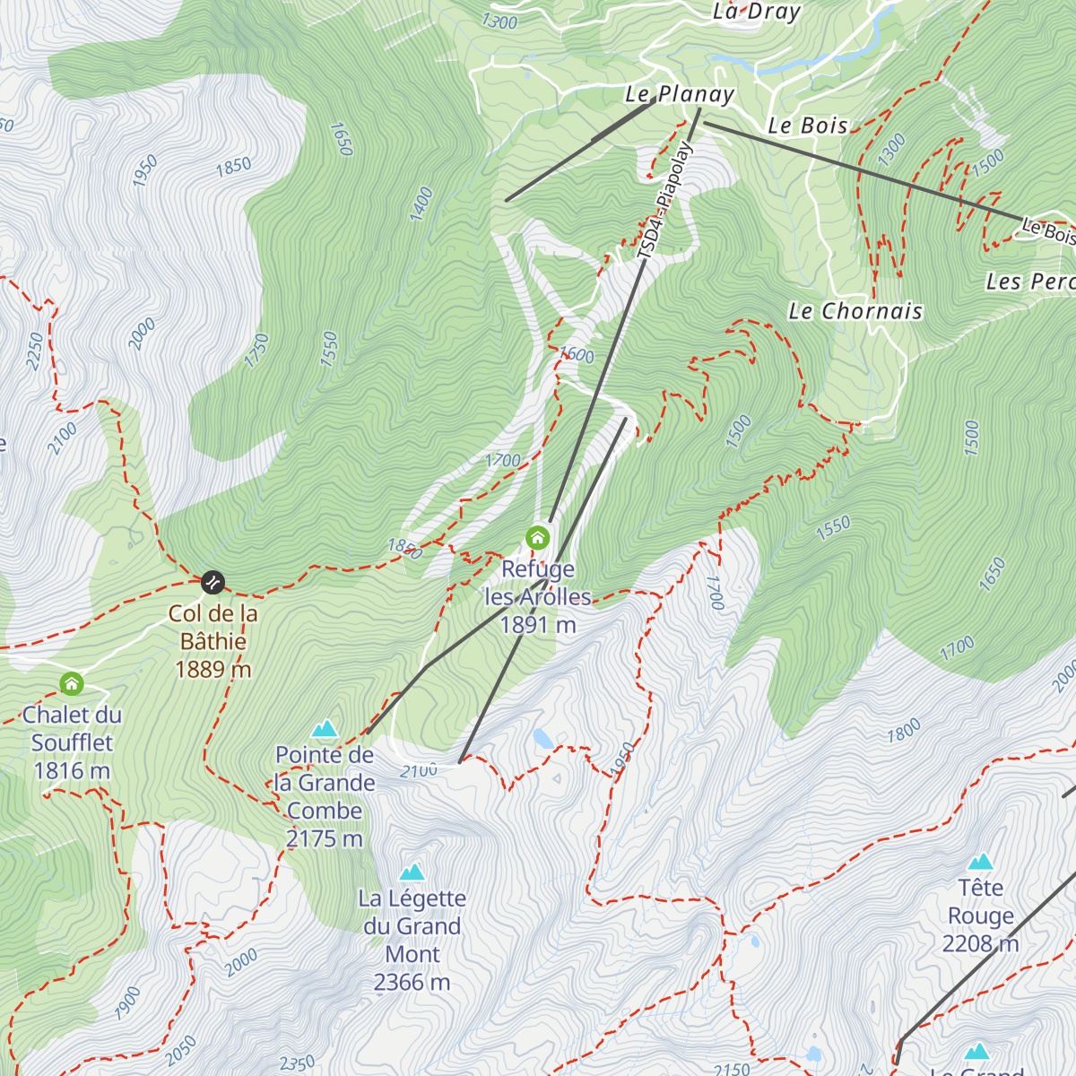 Refuge les Arolles map