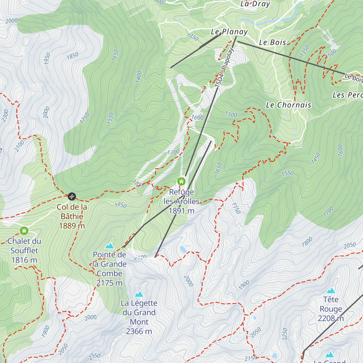 Refuge les Arolles map
