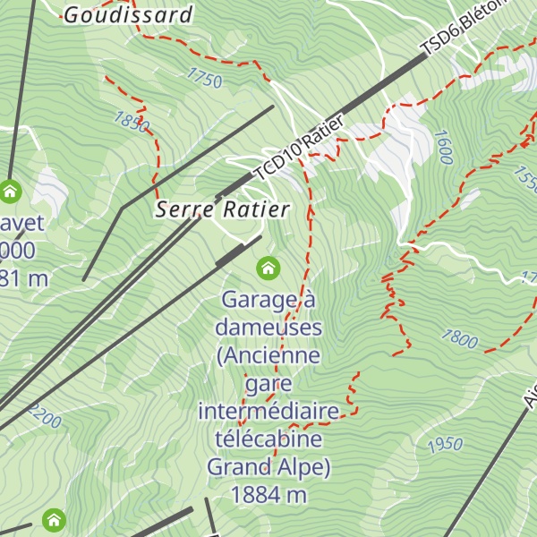 Map of Garage à dameuses (Ancienne gare intermédiaire télécabine Grand Alpe)