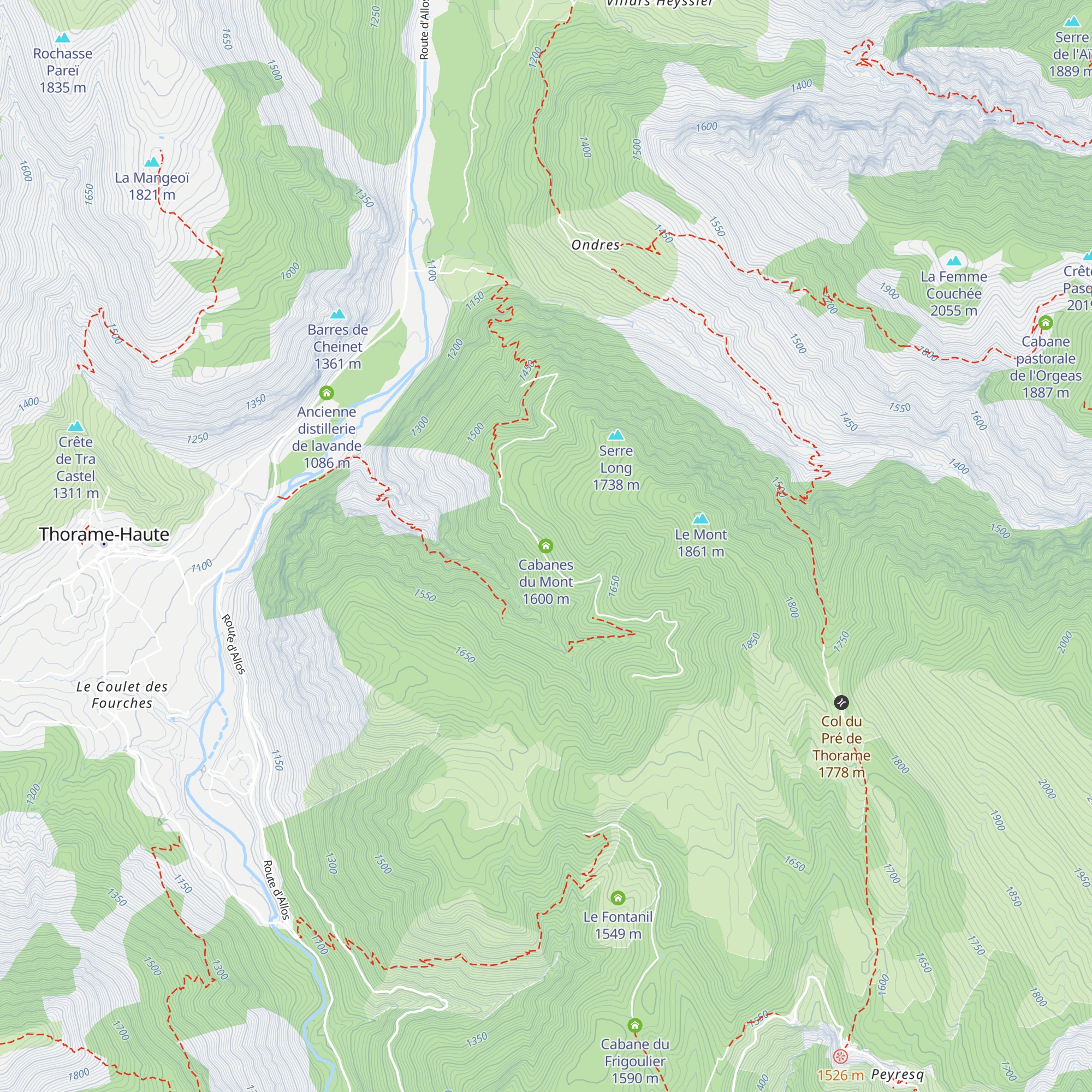 Cabanes du Mont map