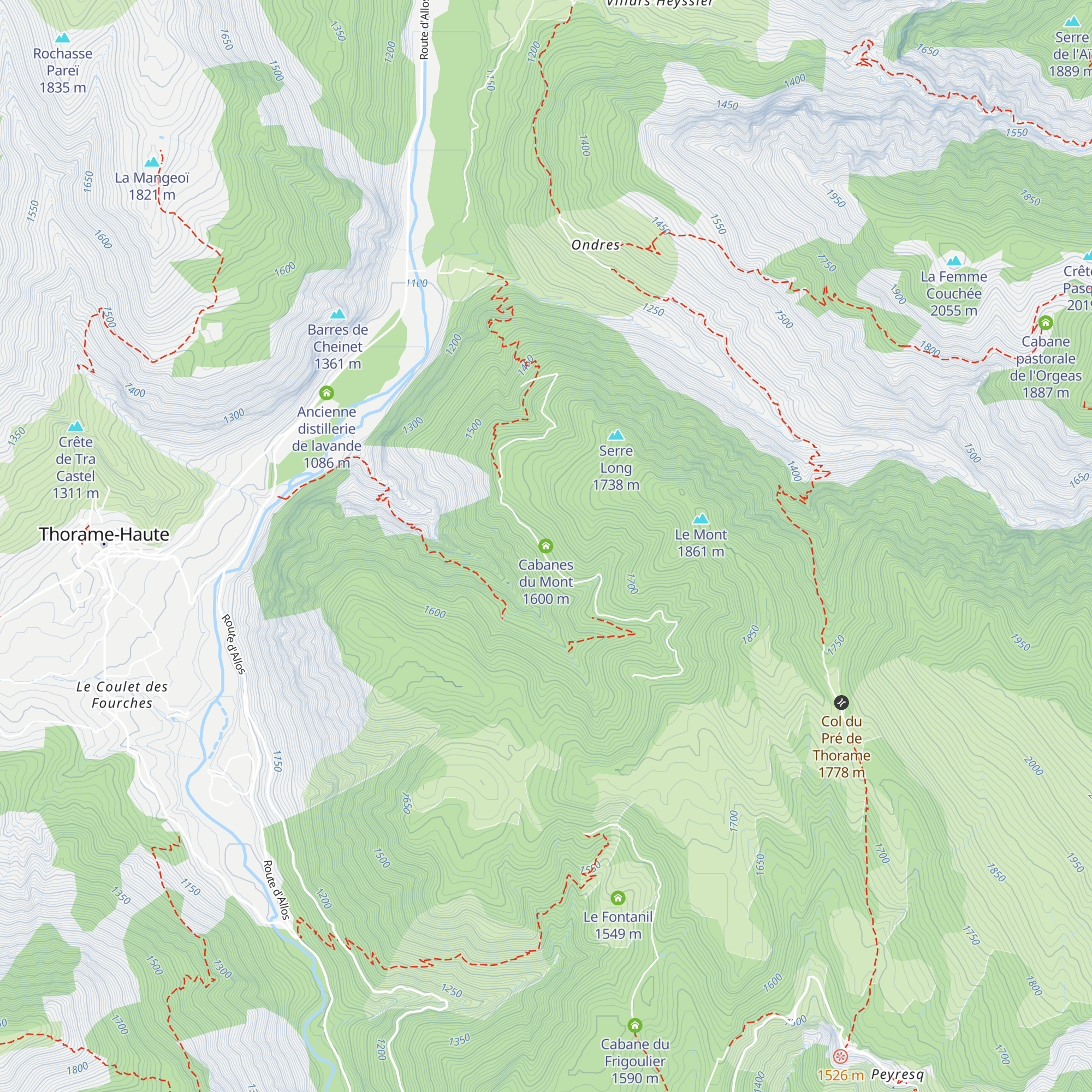 Cabanes du Mont map