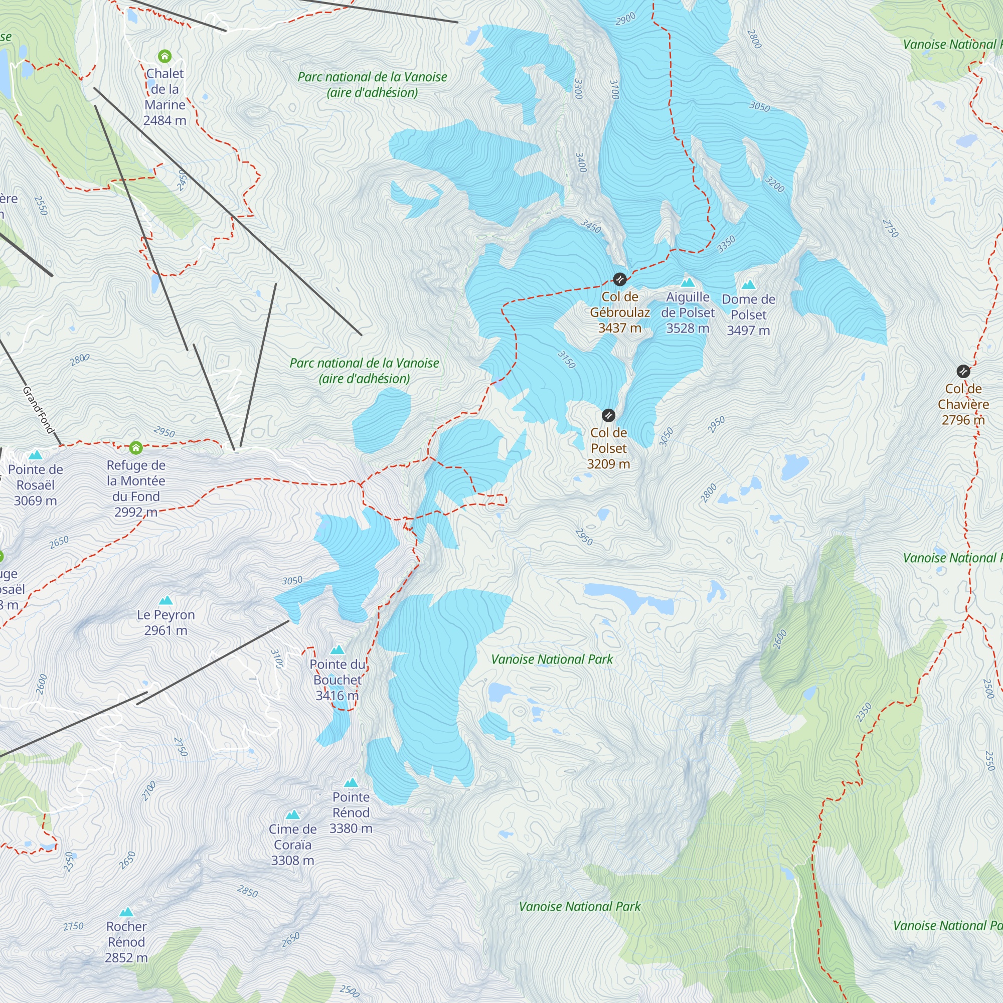 Abri du glacier de Chavière map