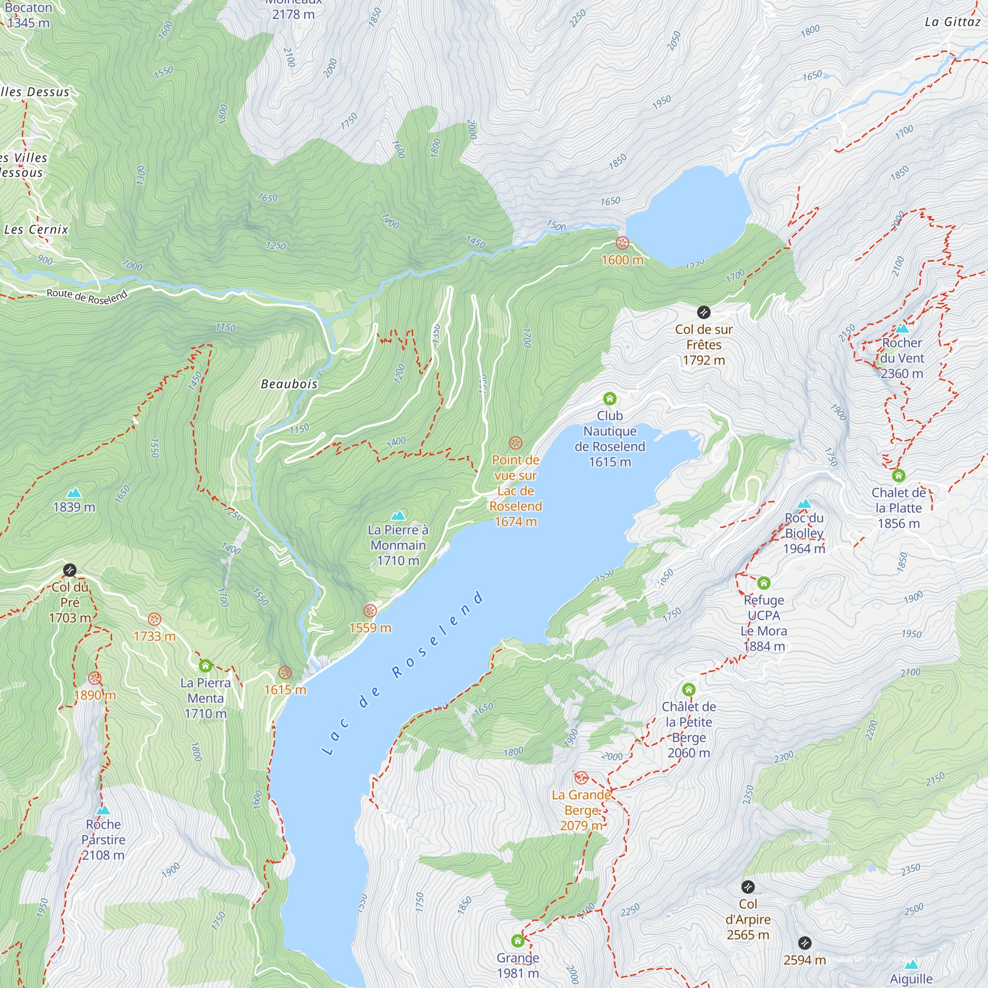 Chalet de Roselend map